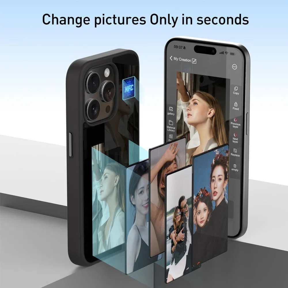 Etui Photoink - Oryginalne etui e-Ink do iPhone'a, etui na telefon komórkowy z klapką E-Ink, do iPhone'a 13/14/15/Pro/Pro Max (czarne, do iPhone14Pro Max)