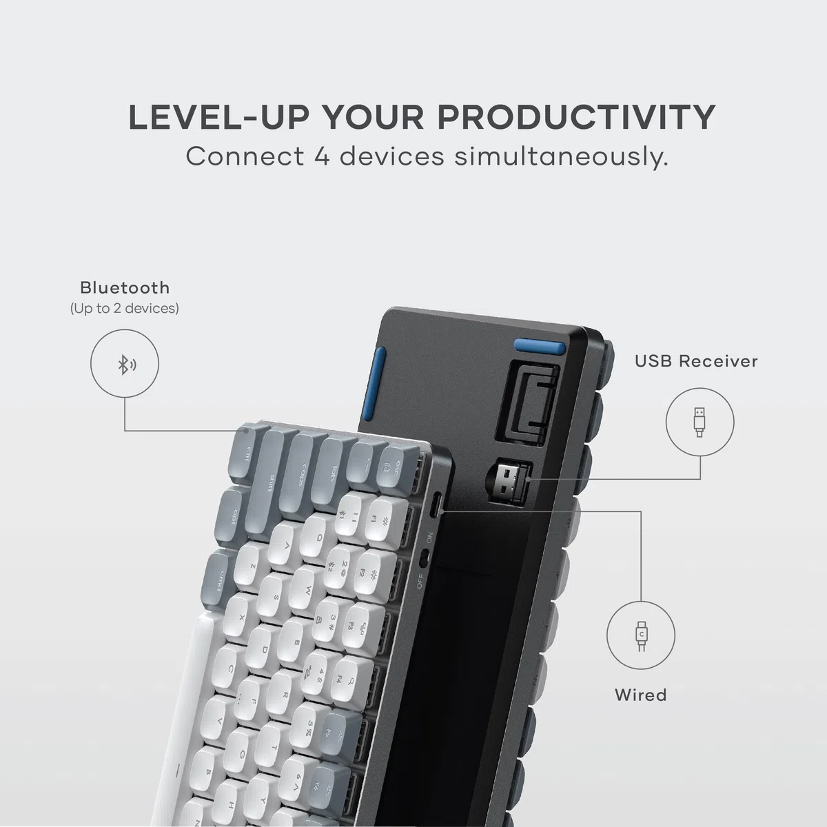 SATECHI klawiatura mechaniczna SM1, amerykański układ QWERTY, szaro-biała | Bluetooth, kompaktowy format 75%, 84 klawisze, podświetlenie i akumulator, do gier oraz komputerów Mac i PC z Windows