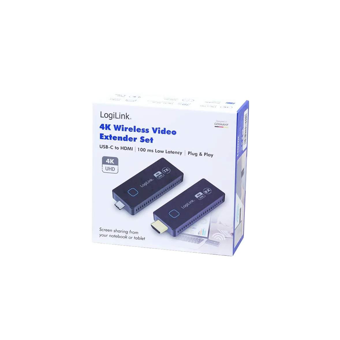 LogiLink HDW0104 - zestaw do transmisji HDMI, USB-C na HDMI, kompaktowy, bezprzewodowy, 30 m, 1zu1, 4K 60 Hz dane/wideo łatwe wyświetlanie/udostępnianie danych na telewizorze za pomocą WLAN HDMI