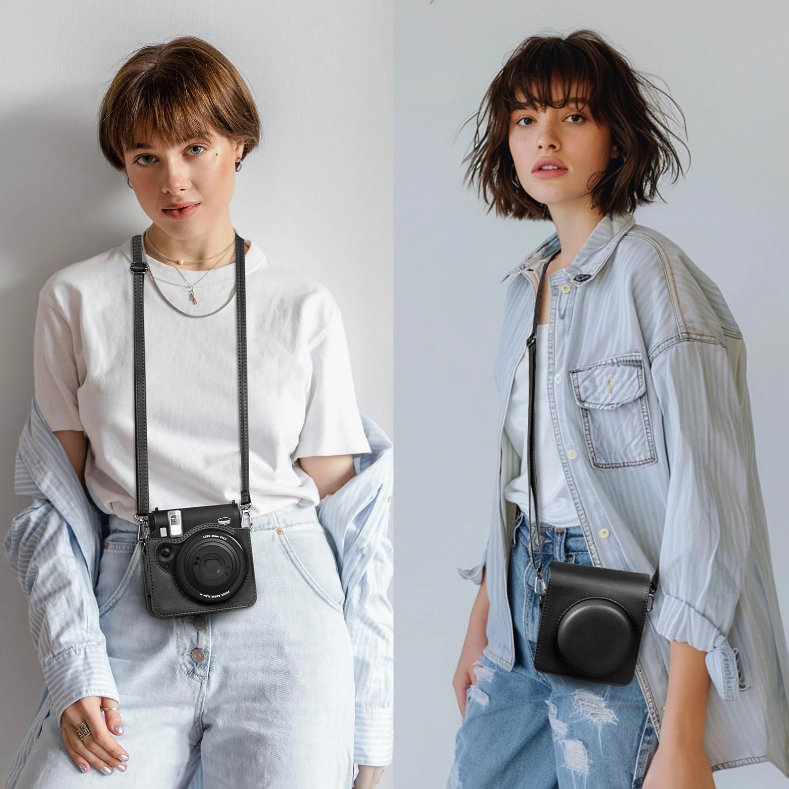 Rieibi Etui na aparat do Instax Mini 99 - Etui ochronne ze skóry PU do aparatu Fujifilm Instax Mini 99 - zdejmowane etui z zapięciem na rzepy - czarne