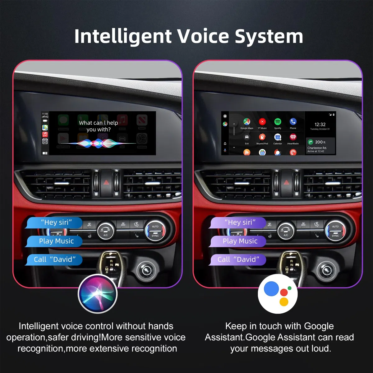 LEXXSON Bezprzewodowy dekoder CarPlay i Android Auto Retrofit do Alfa Romeo Giulia Stelvio 2017-2020, z ekranem 6.5/8,8", Plug & Play, obsługa sterowania Bluetooth i nawigacja