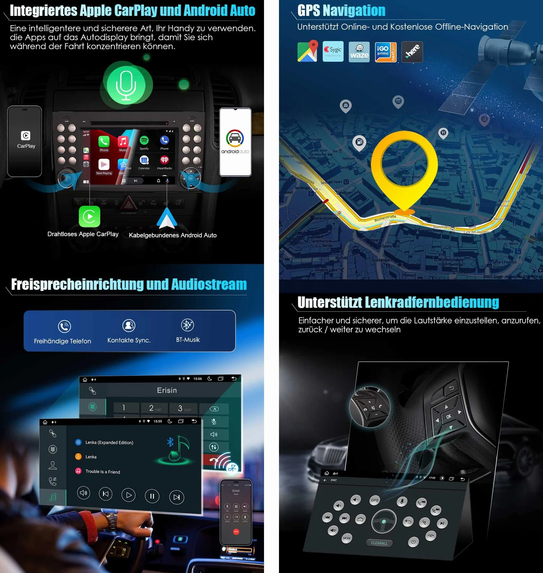 Erisin Android 13 8-rdzeniowe radio GPS do Mercedes-Benz SLK klasa R171 SLK200 SLK280 7-calowy ekran dotykowy zintegrowany CarPlay DAB+ WiFi 4G FM Bluetooth A2DP