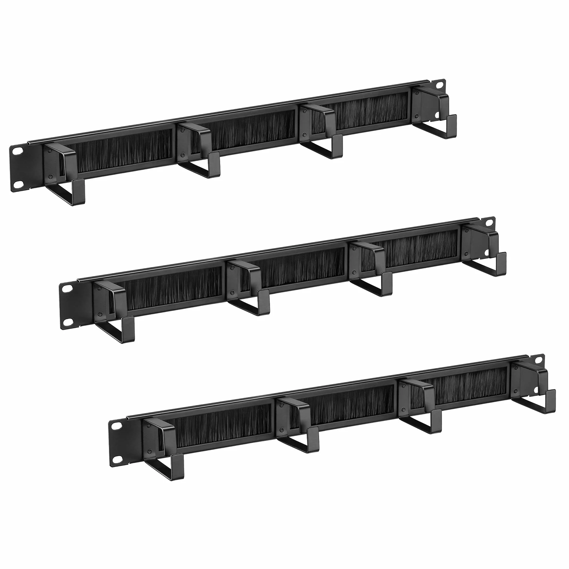 kwmobile 3X 19 cali Rack Kabelmanager - z 4 metalowymi pierścieniami i szczotkami do otworów kabli - szafka serwerowa szafka sieciowa zarządzanie kablami przewody