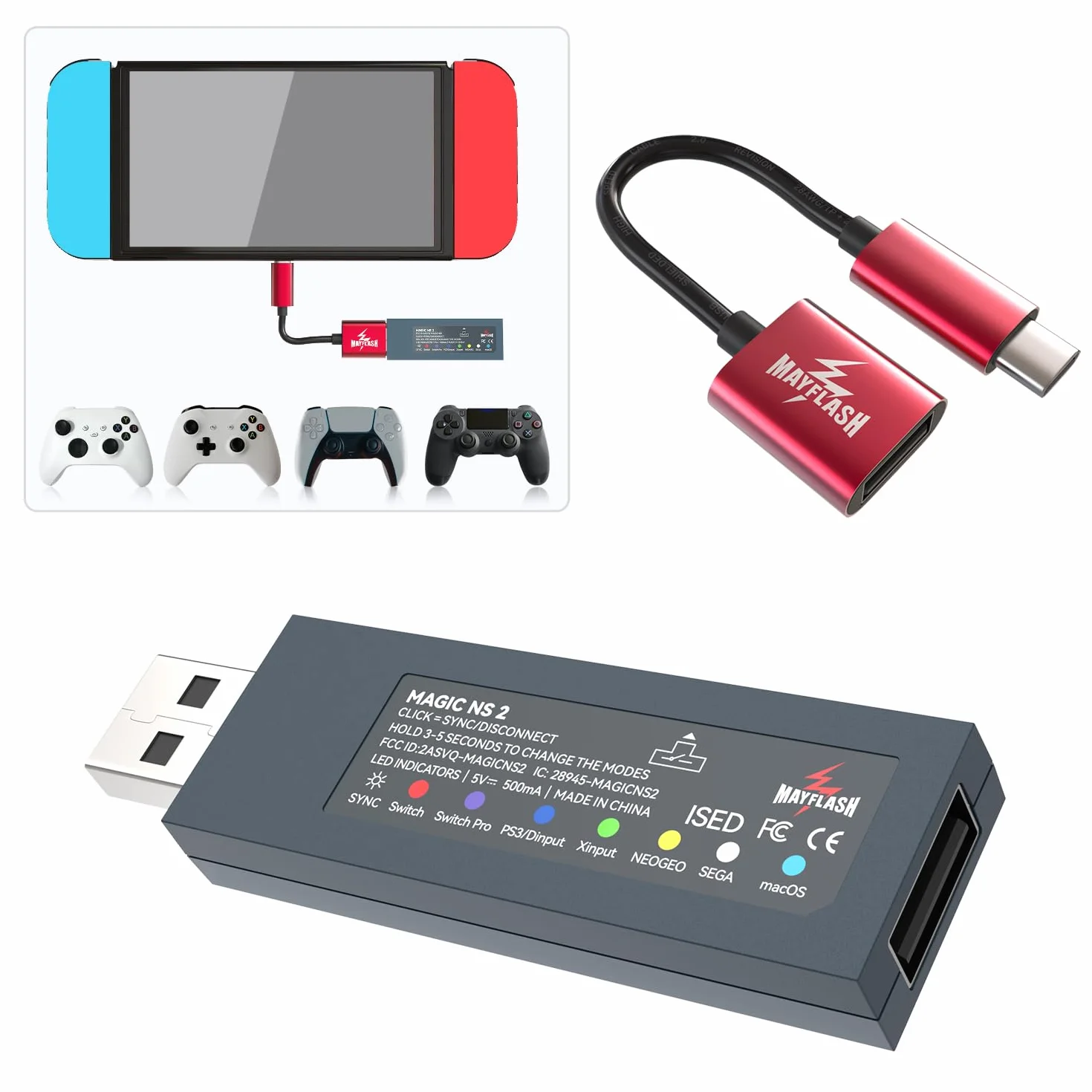 MAYFLASH Magic NS 2 Bezprzewodowy adapter Bluetooth USB do przełącznika/przełącznika OLED, Windows, Raspberry Pi, kompatybilny z kontrolerem Xbox Series X i S, kontrolerem Bluetooth Xbox One, kontrolerem PS5 i nie tylko