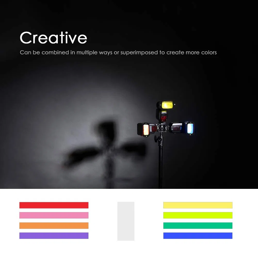 AODELAN Zestaw filtrów żelowych Flash, uniwersalna siatka o strukturze plastra miodu z 8 kolorowymi filtrami świetlnymi Speedlite do aparatu Canon Nikon Sony Godox Yongnuo lampa błyskowa