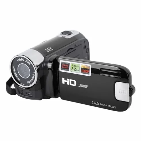 Kamera Wideo, 16x 1080P 30FPS Vlogging Camera Recorder z 2,7-calowym Obrotowym Ekranem TFT, światłem Wypełniającym, Wbudowanym Głośnikiem, obsługą 32 GB, na ślub w Podróży (Czarny)