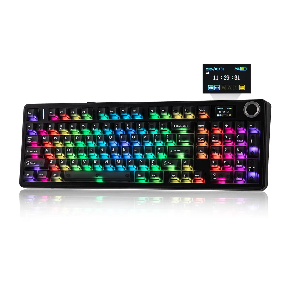 EPOMAKER Aula F99 MAX bezprzewodowa klawiatura mechaniczna, inteligentny ekran i pokrętło, 8000 mAh, klawiatura Creamy 2,4 GHz/BT, funkcja Hot-Swap, RGB, Custom Software (matowa czerń, przełącznik