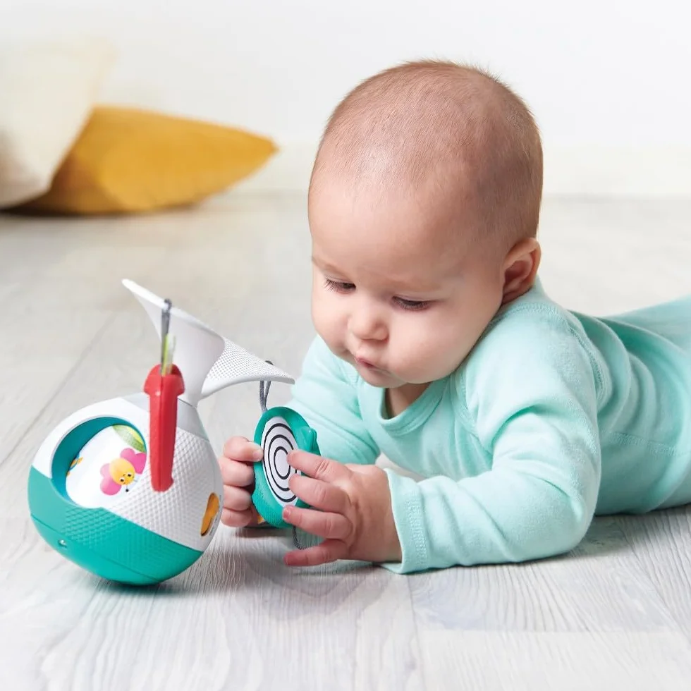 Tiny Love Tummy Time 2 w 1 Muzyczna karuzela do łóżeczka, karuzela muzyczna ze światełkami 360°, 0+ miesięcy, przenośna karuzela dla niemowląt, zabawka muzyczna, 3 tryby muzyki i dźwięków, Meadow Days