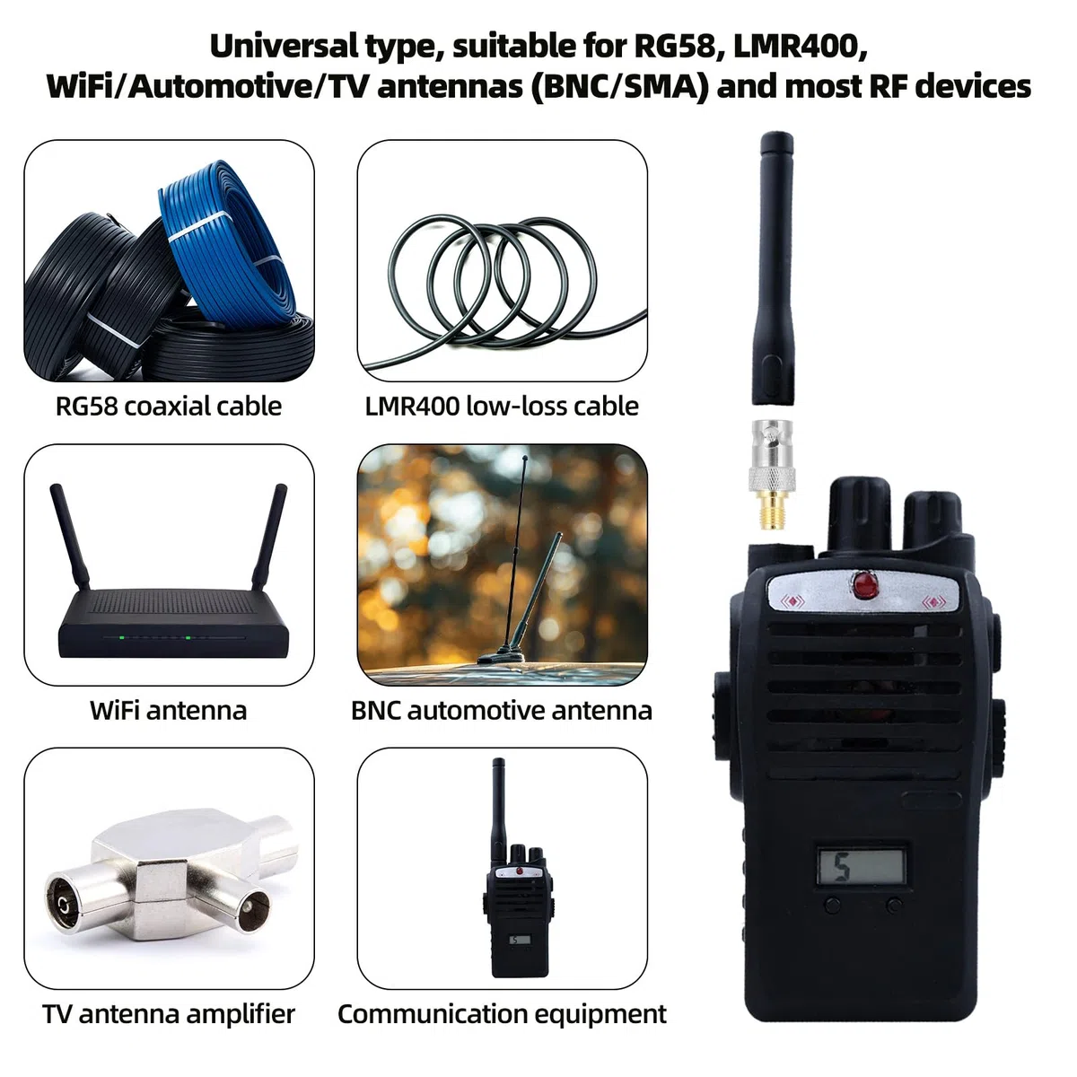 Profesjonalny SMA do BNC Adapter Zestaw, 12szt 50 Ohm RF Współosiowe Złącze Miedź & Stop Kompletny Męski/Żeński Komplet dla Krótkofalówka Antena Router Oscyloskop CCTV Sprzęt Testowy