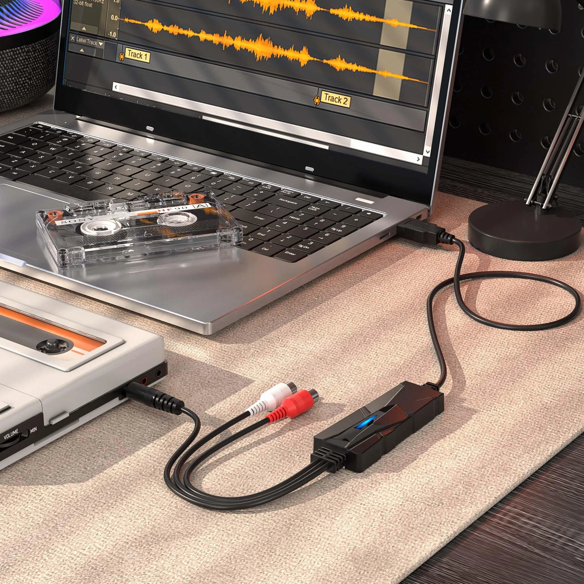 DriverGenius AudioXfer USB Audio Capture Device AV202-B for Cassette Vinyl MD via 3.5mm RCA PC Mac Linux