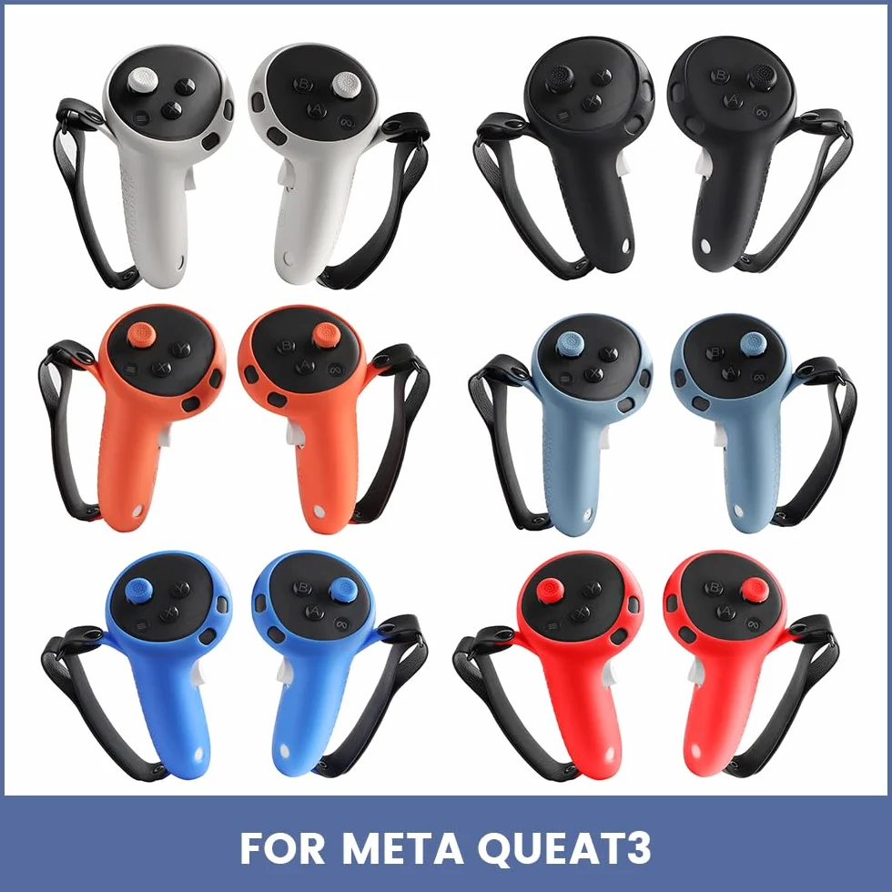 Silikonowy pokrowiec ochronny Meta Quest 3 do kontrolerów dotykowych z paskami na rękę i osłonami na joystick