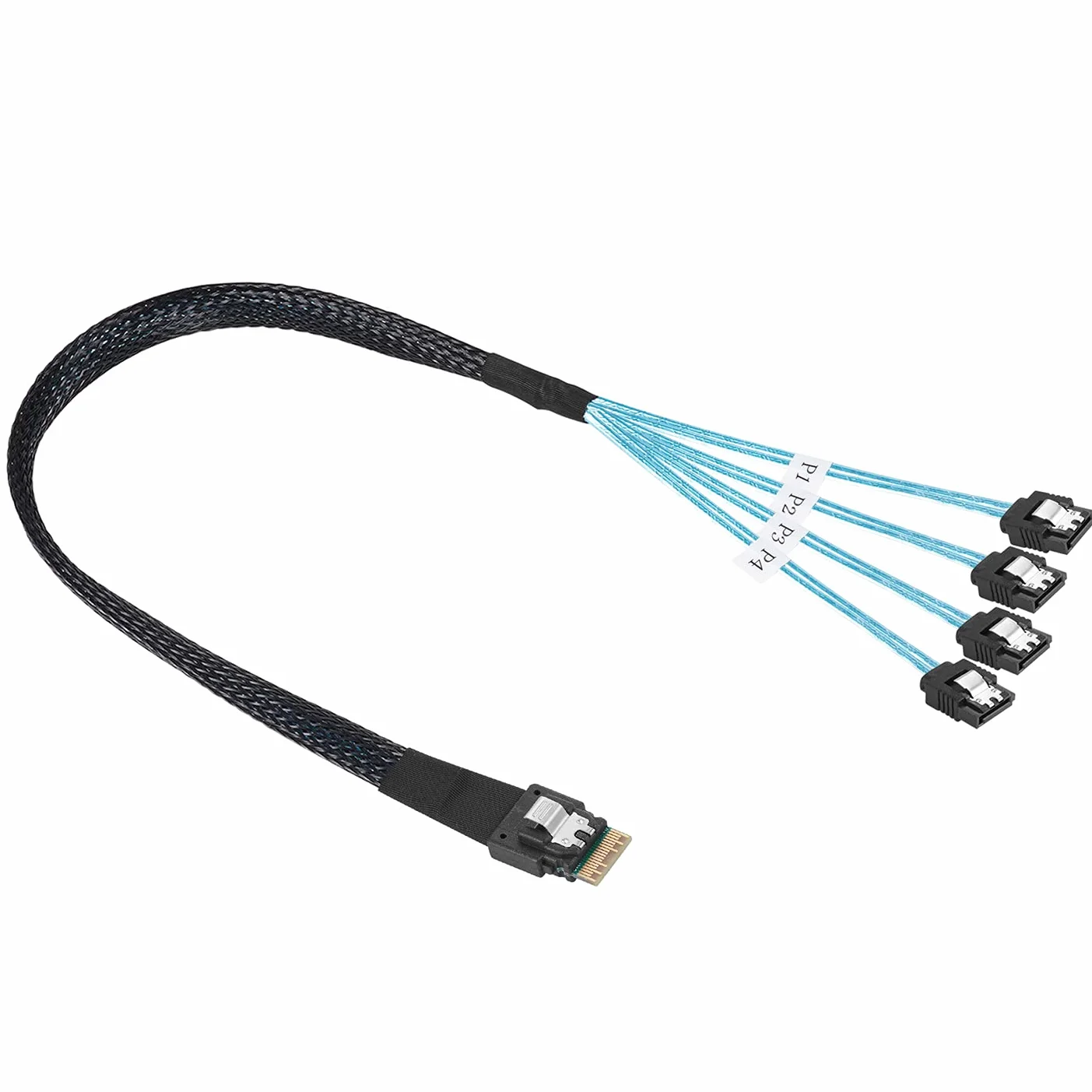 Twozoh Slim Line Mini SAS 4.0 SFF-8654 4i 38-pinowy host do 4 SATA 7-pinowy dysk twardy Fanout kabel raaid 0,5M