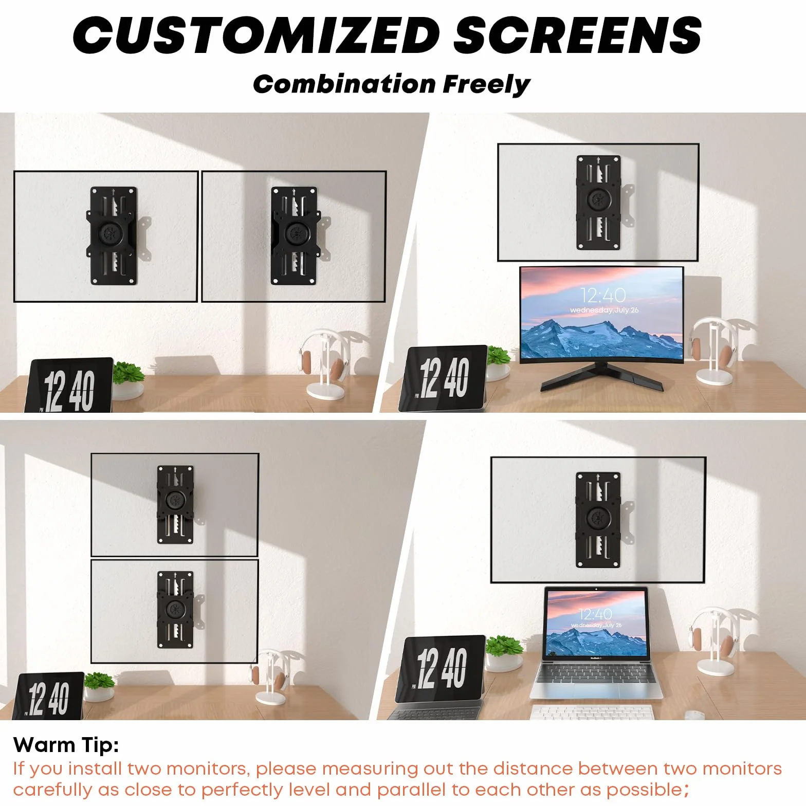 Uchwyt ścienny do monitora VESA 75x75 100x100 mm 13-35 cali 10 kg czarny