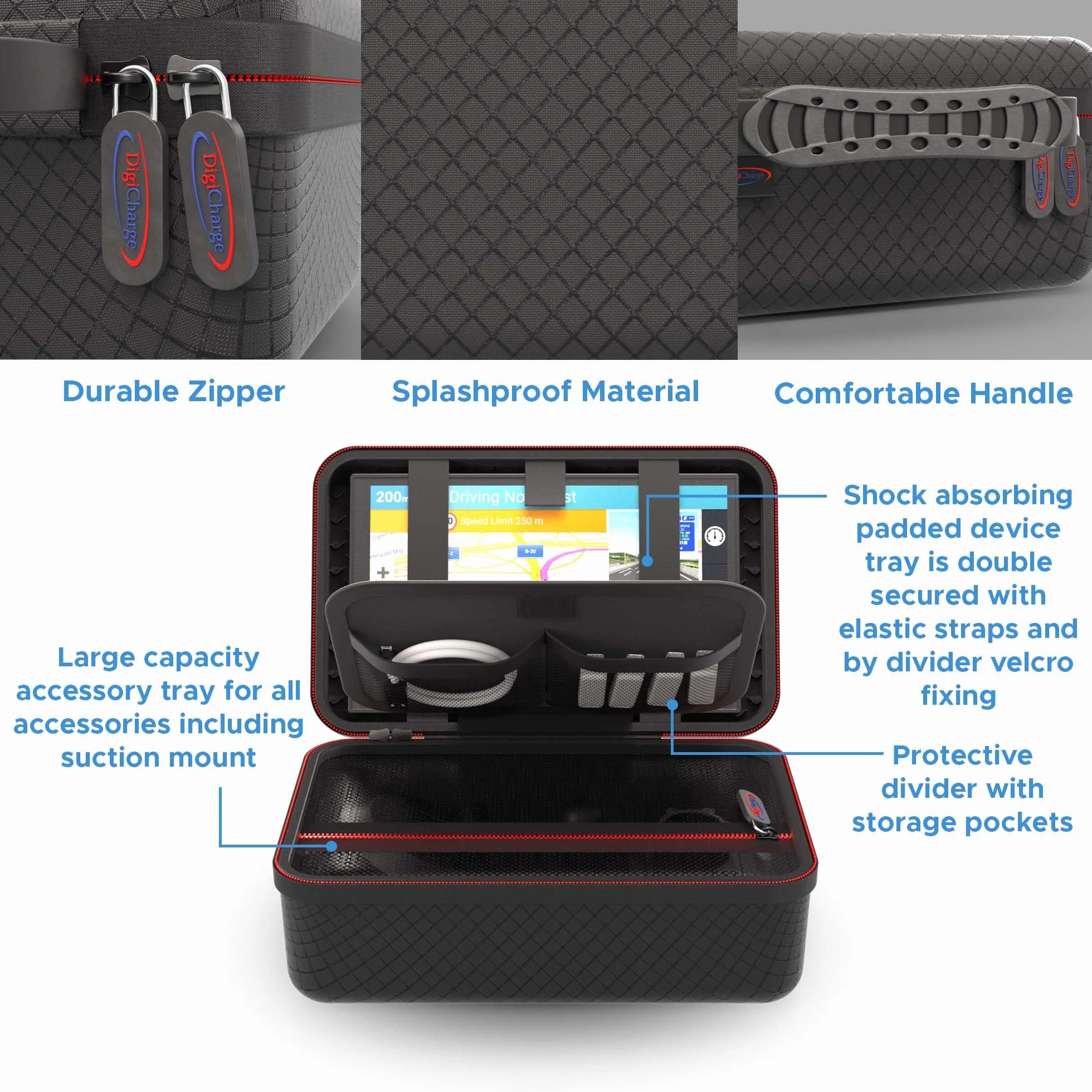 Digicharge Twarde etui GPS do 7" Garmin Drivesmart DriveCam 76 Dezl LGV710 LGV700 Dezlcam CamperCam 795 785 Fleet 780 790 TomTom Go Camper Max Discover Expert Exclusive 7" GPS i wsparcie