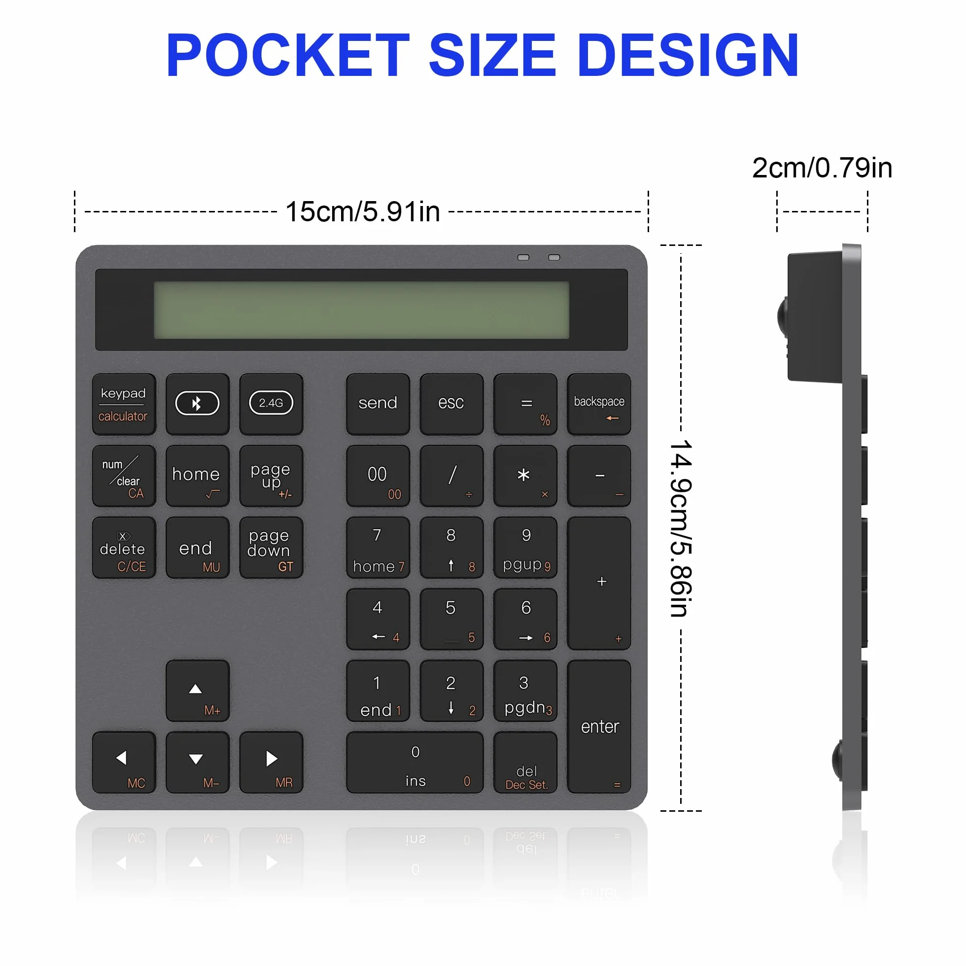 Blok numeryczny Bluetooth i 2,4 G – 34 przyciski Numpad z kalkulatorem – smukłe bloki numeryczne, bezprzewodowa, przenośna podkładka numeryczna Bluetooth do MacBook, iMac, Windows, laptopa, komputera