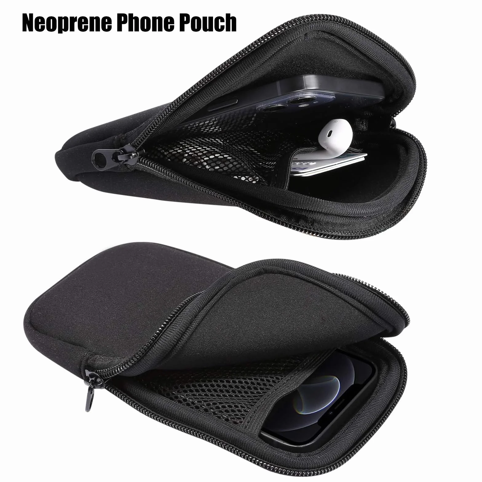 Neoprenowa torba na telefon komórkowy z paskiem do zawieszenia, uniwersalna do 6,5 cala, czarna
