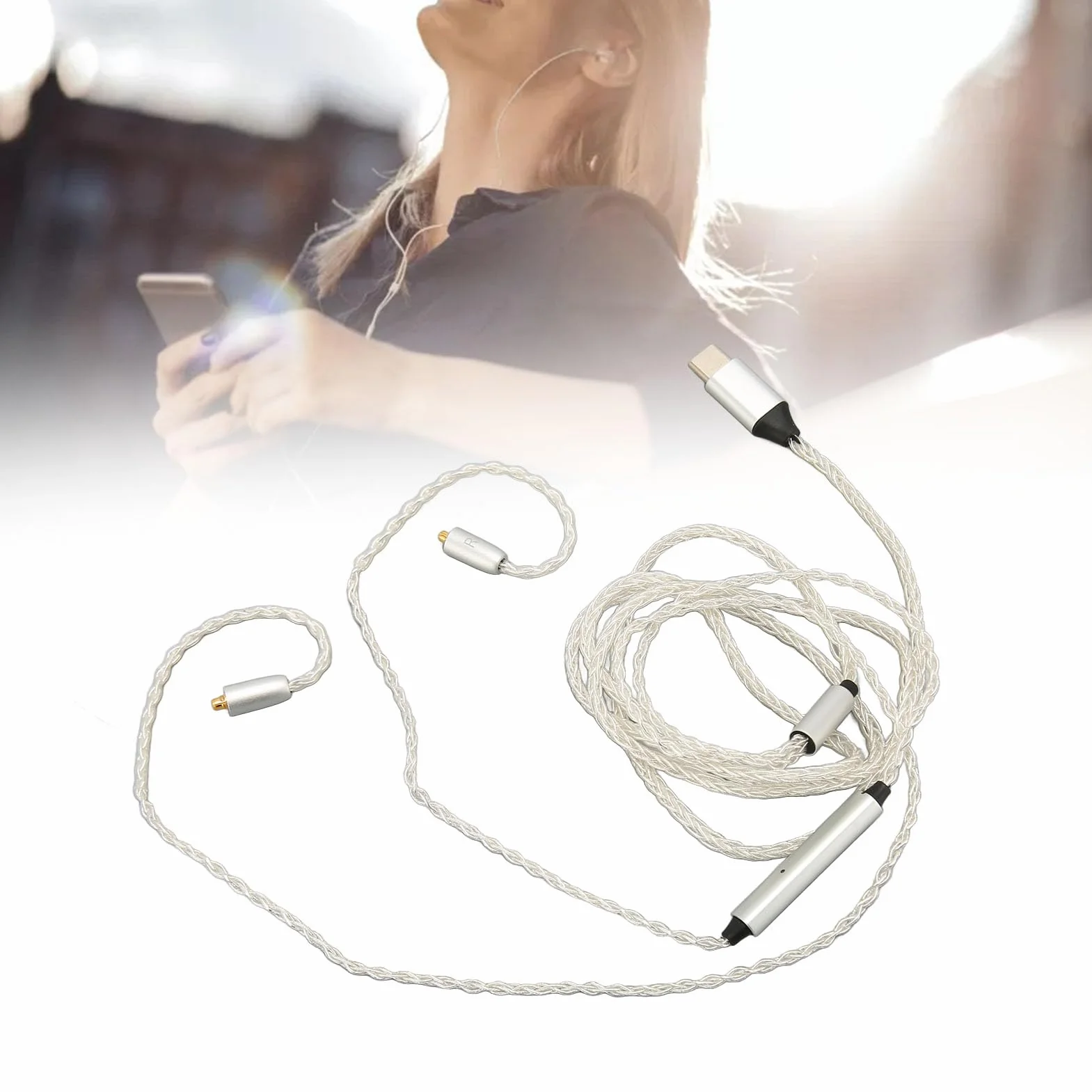 Kabel Słuchawkowy Typu C do MMCX z Mikrofonem, Beztlenowy Miedziany, do SE215 SE315 SE535 SE846 UE900, Biały, 3.9ft