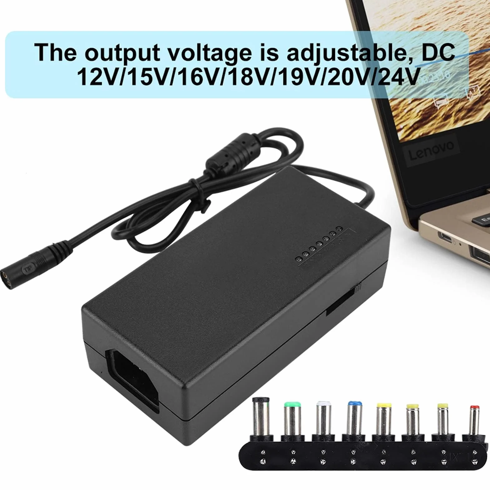 Uniwersalny zasilacz sieciowy do ładowarki do laptopa 96 W, regulowane napięcie 12-24 V, 7-pozycyjny adapter przełącznika zasilania z 8 portami DC i podwójnym