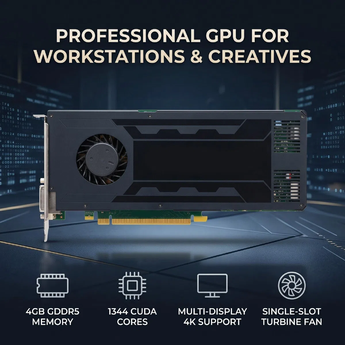 Sxhlseller Karta Graficzna 4 GB GDDR5, 256 Bitów, 1344 Rdzenie |Podwójne Porty DP 1.2 i DVI, Obsługa Wyjścia Wielu Monitorów 4K, Profesjonalna Karta Graficzna do Modelowania 3D, Edycji CAD