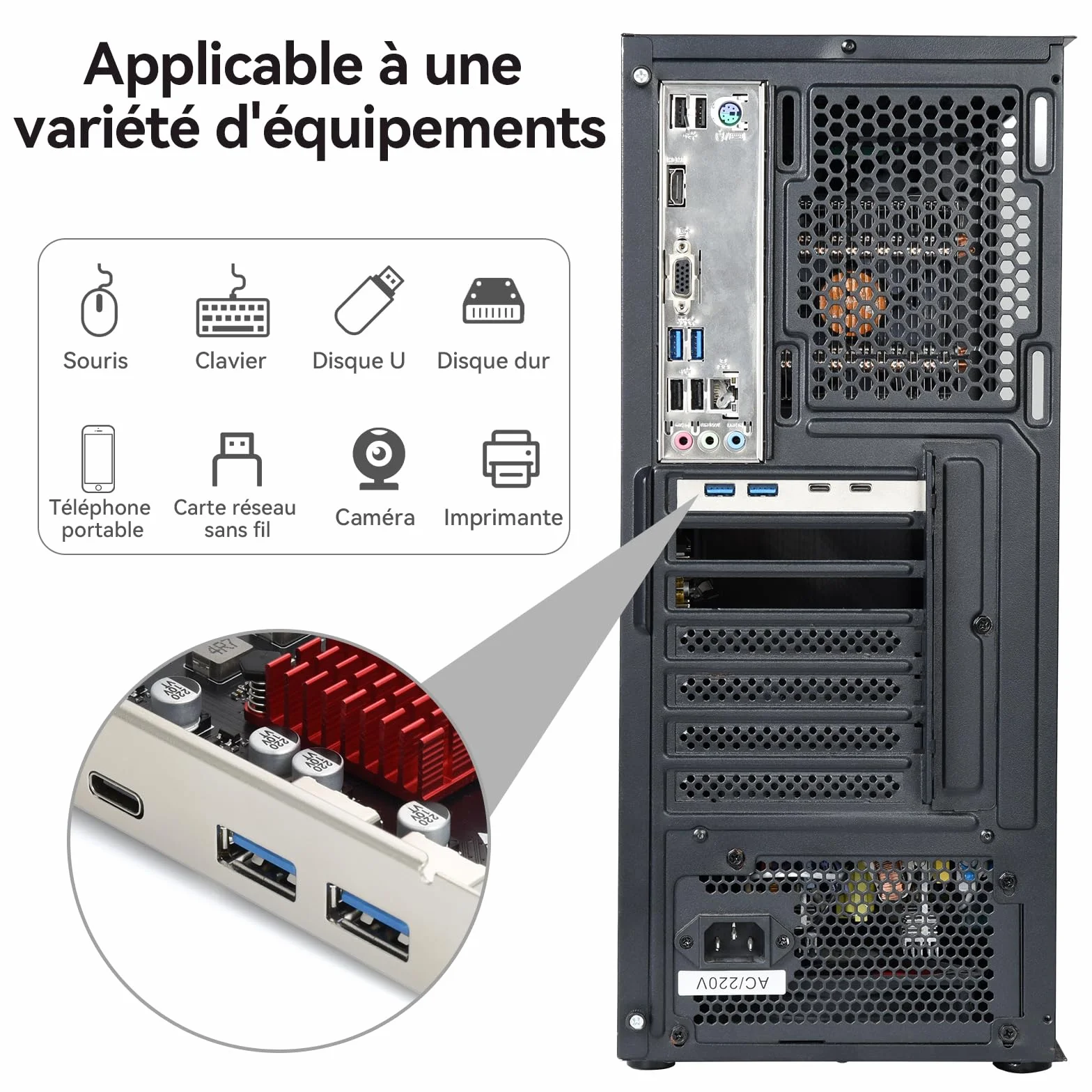 ELUTENG 4 porty USB 3.2 Gen 1 karta rozszerzeń PCIE (2 porty USB-A, 2 porty typu C), superszybka karta PCIE 5 Gb/s do komputera stacjonarnego, obsługa Windows 11/10/8/7/XP