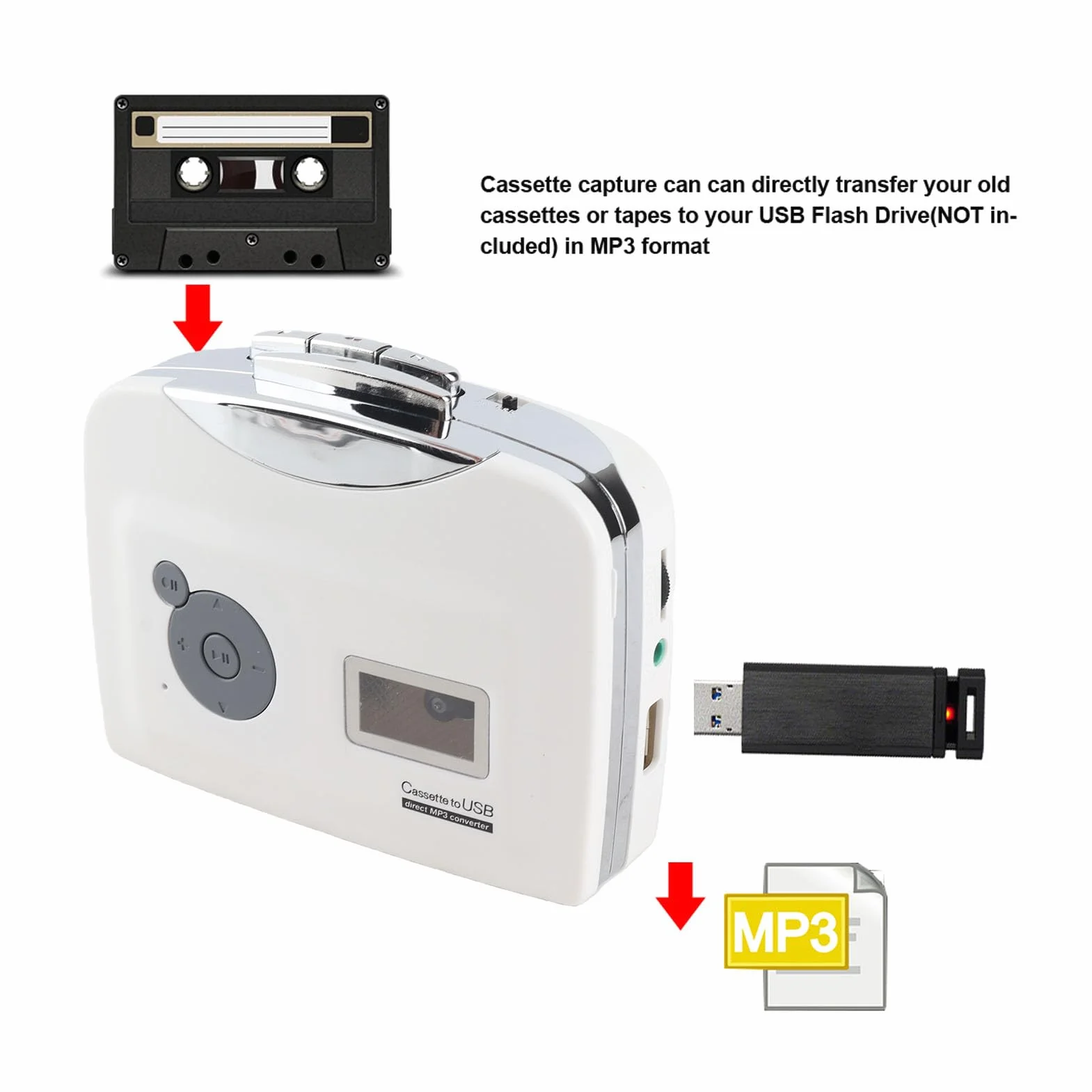 Przenośny odtwarzacz kasetowy USB na MP3 konwerter magnetofon
