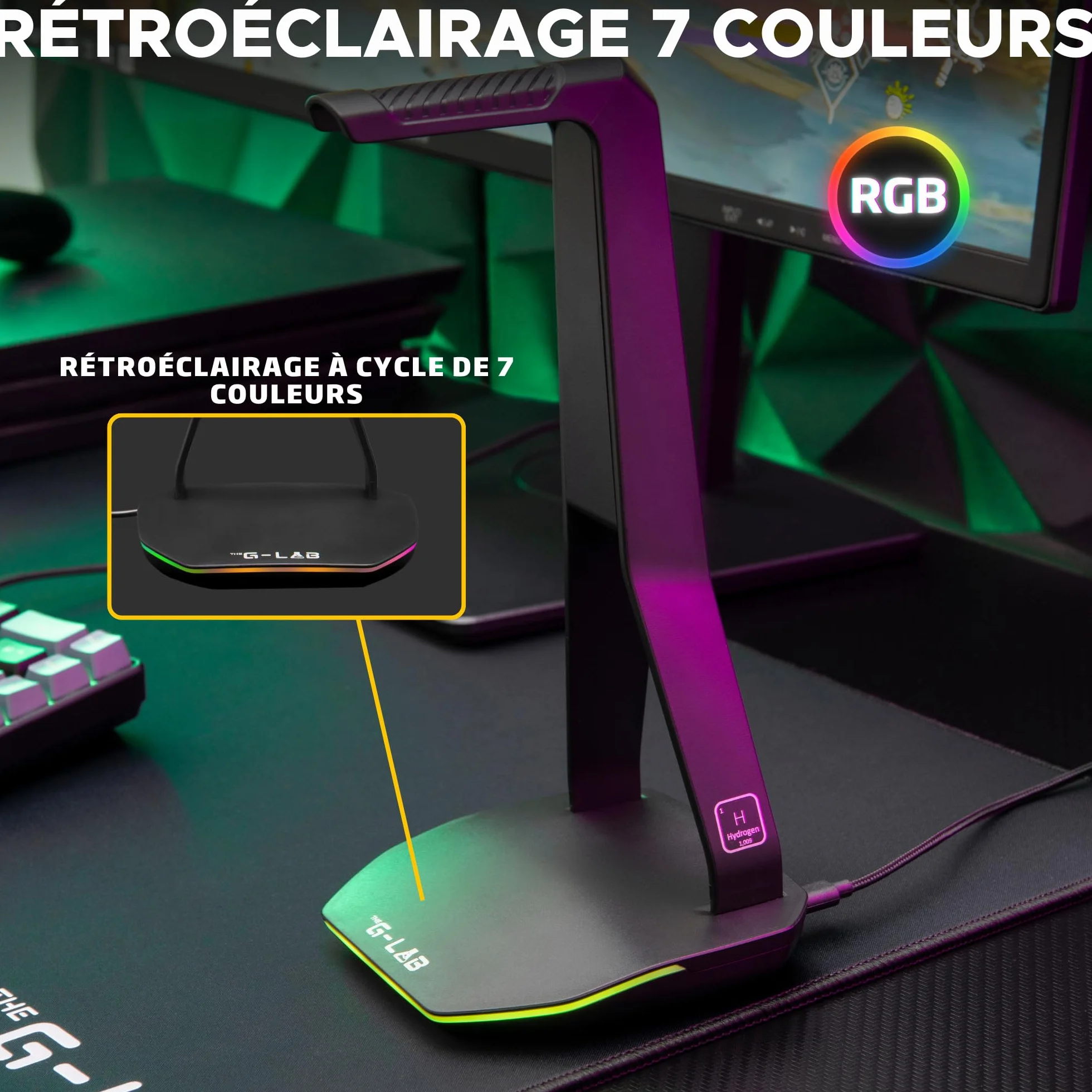 The G-Lab K-Stand Hydrogen Uchwyt na słuchawki RGB 7 kolorów USB USB-C antypoślizgowa podstawa