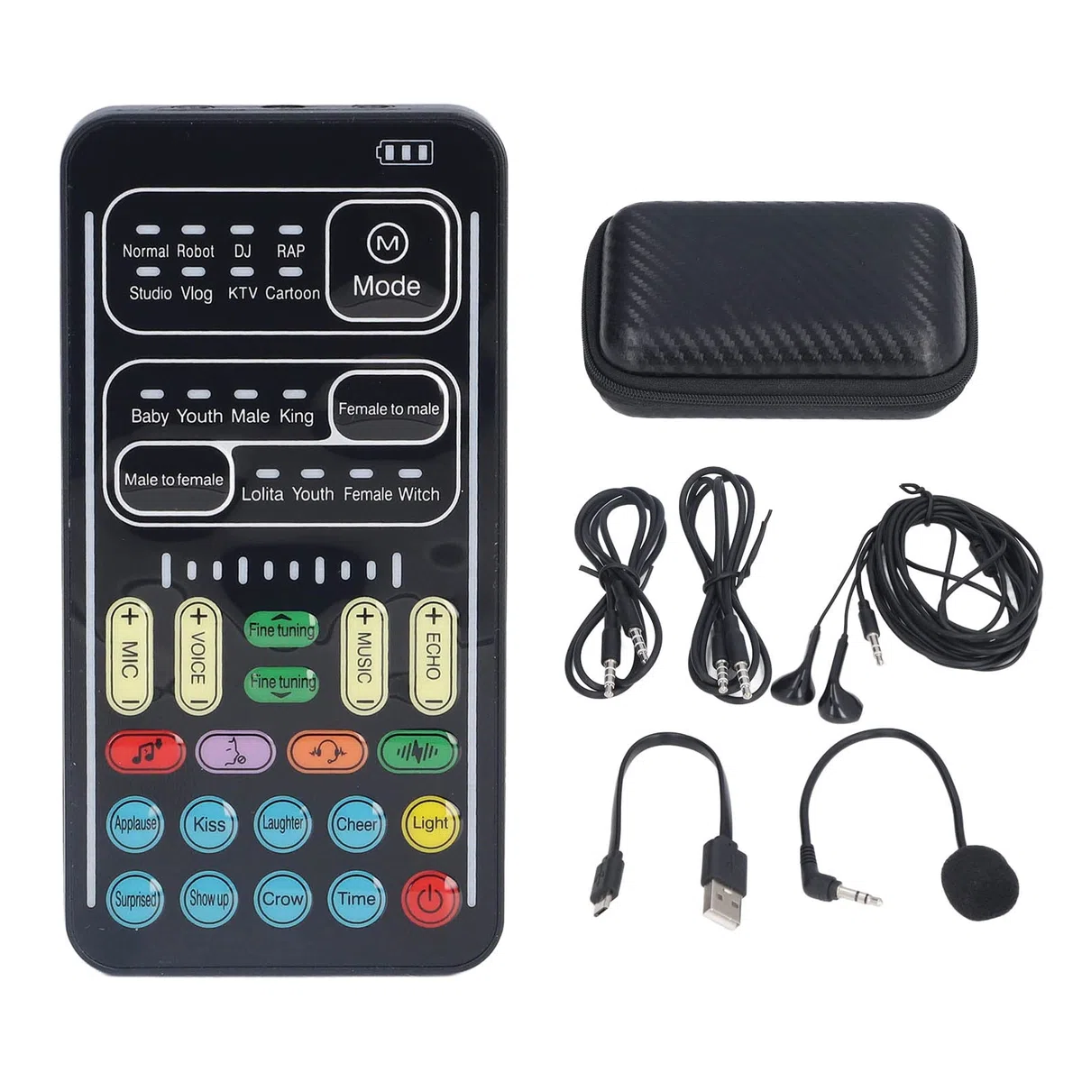 Mini Voice Changer Gaming Live Sound Card, Konwerter Dźwięku ze światłem LED i 8 Efektami Dźwiękowymi Odpowiednie do Komputerów, Telefonów, Tabletów i urządzeń do Gier
