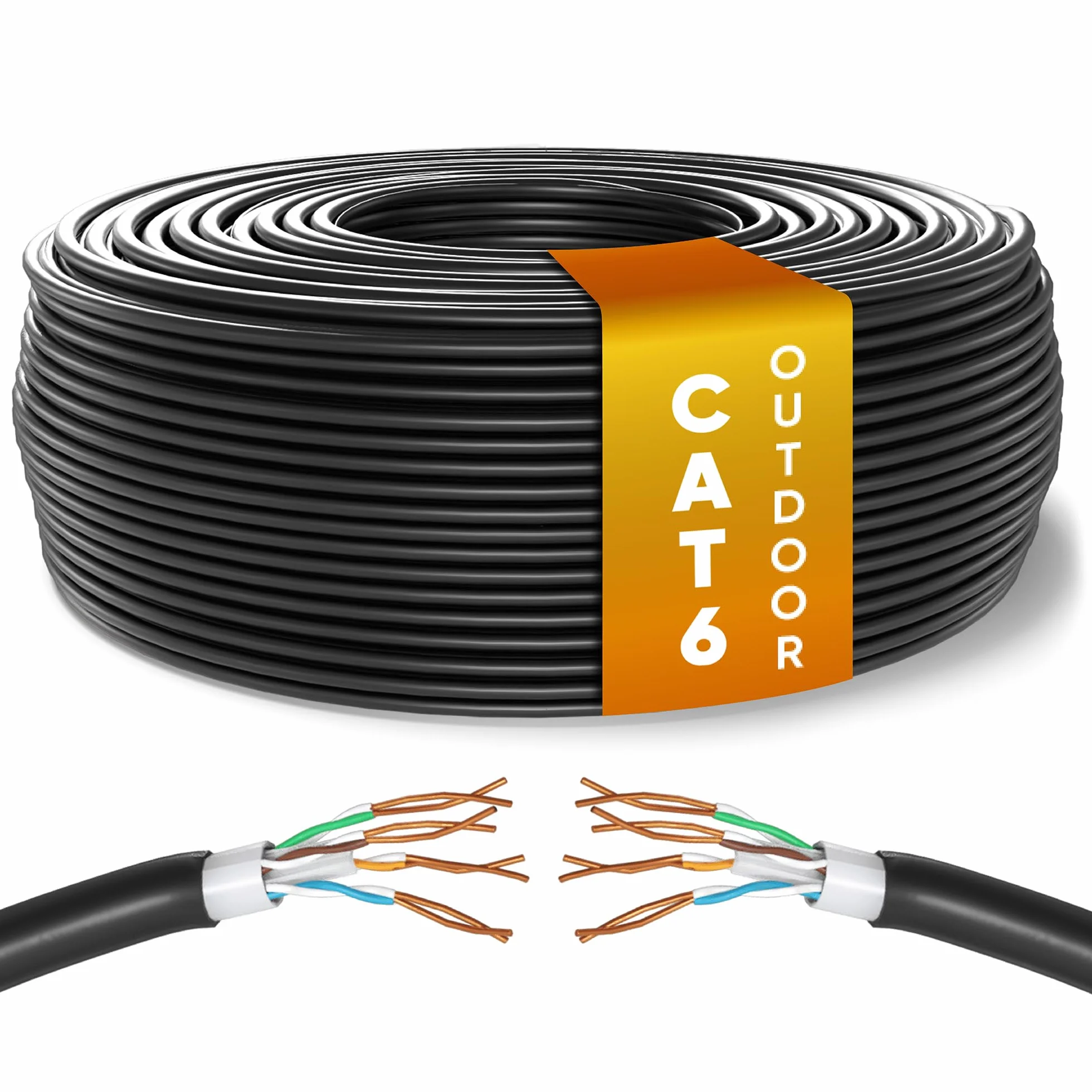Mr. Tronic Zewnętrzny wodoodporny kabel Ethernet Cat 6 100 m, szybki kabel sieciowy LAN Ethernet, kabel internetowy Cat6, 1 Gb/s, 250 MHz, kabel ADSL AWG24, kabel UTP CCA (100 metrów, czarny)