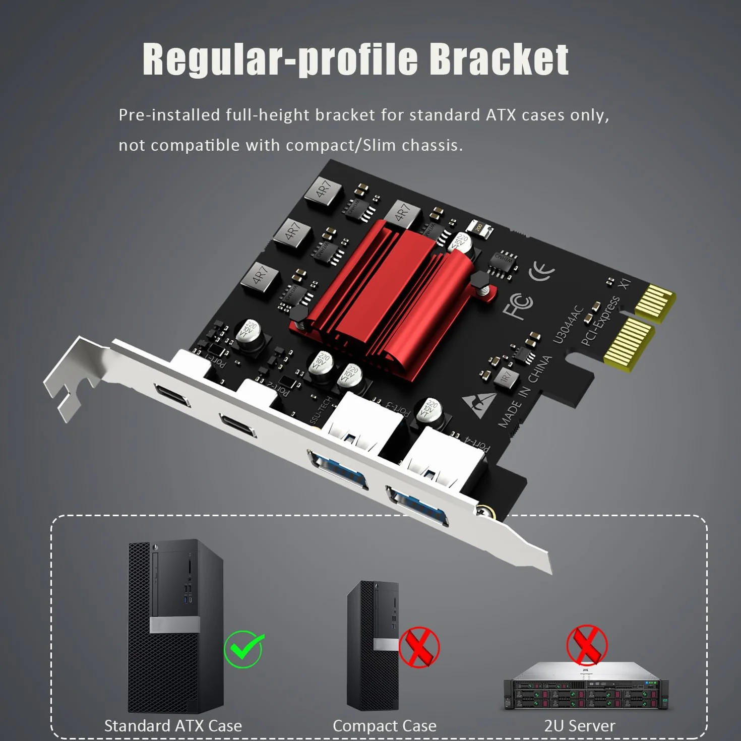 GLOTREND U3044AC 4-portowa karta rozszerzeń PCIe USB, 2 porty USB-C i 2 porty USB-A (USB 3.2 Gen 1), kompatybilna z systemami Windows i Linux (nie obsługuje systemu Mac OS)