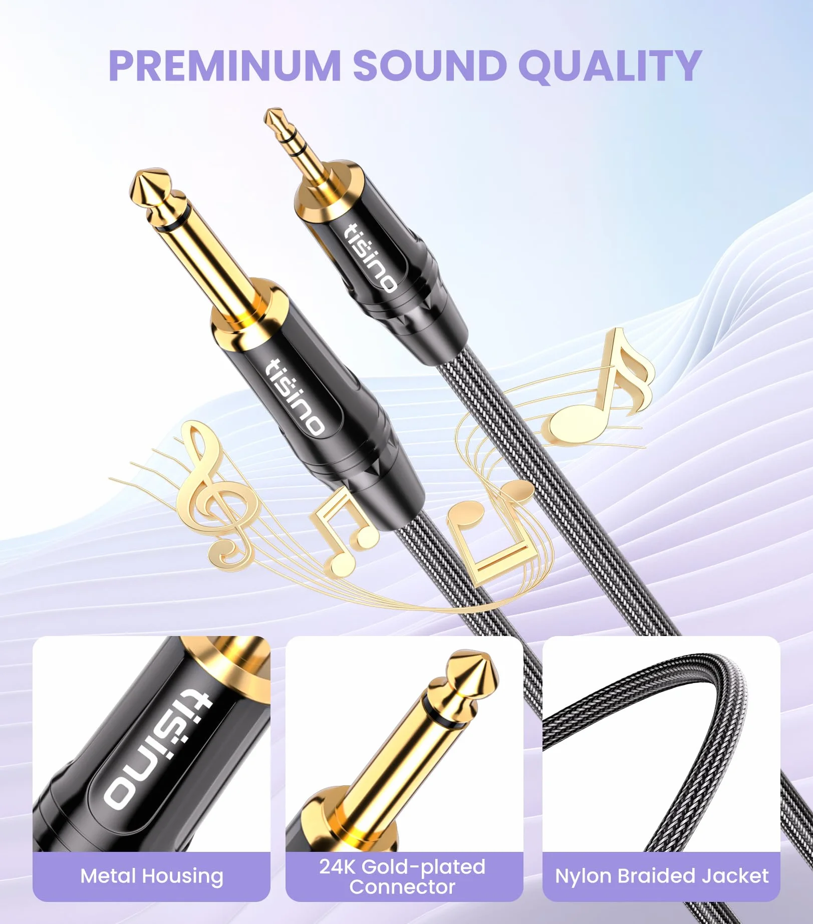 TISINO Kabel Interconnect Jack TS Mono 6,3 mm do TRS Mini Stereo 3,5 mm 2 m
