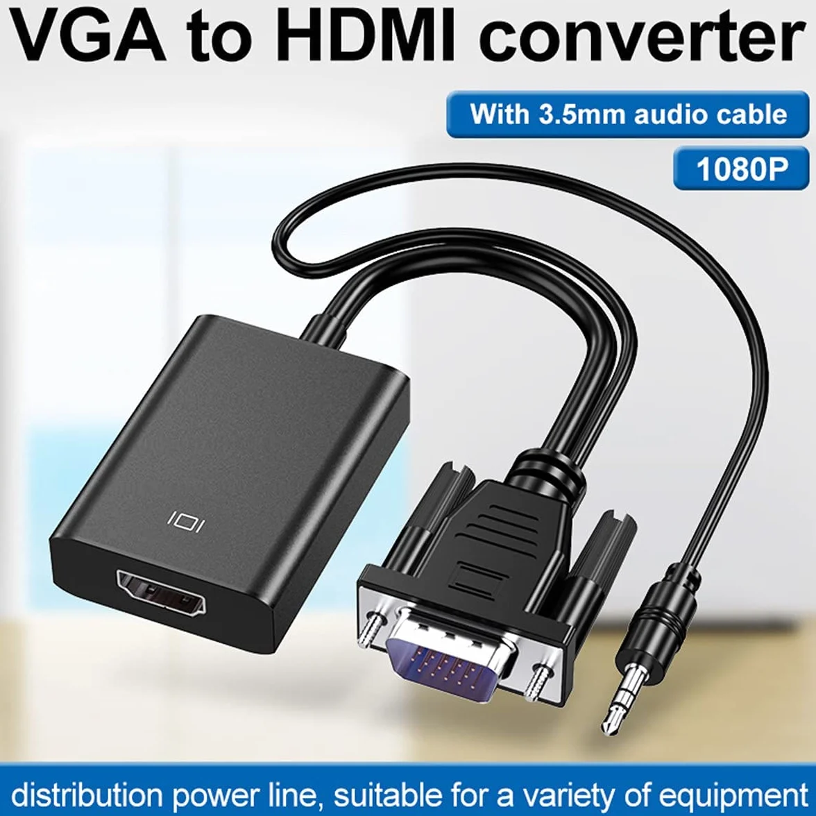 Konwerter VGA na HDMI 1080P 60 Hz z kablem audio i zasilaczem