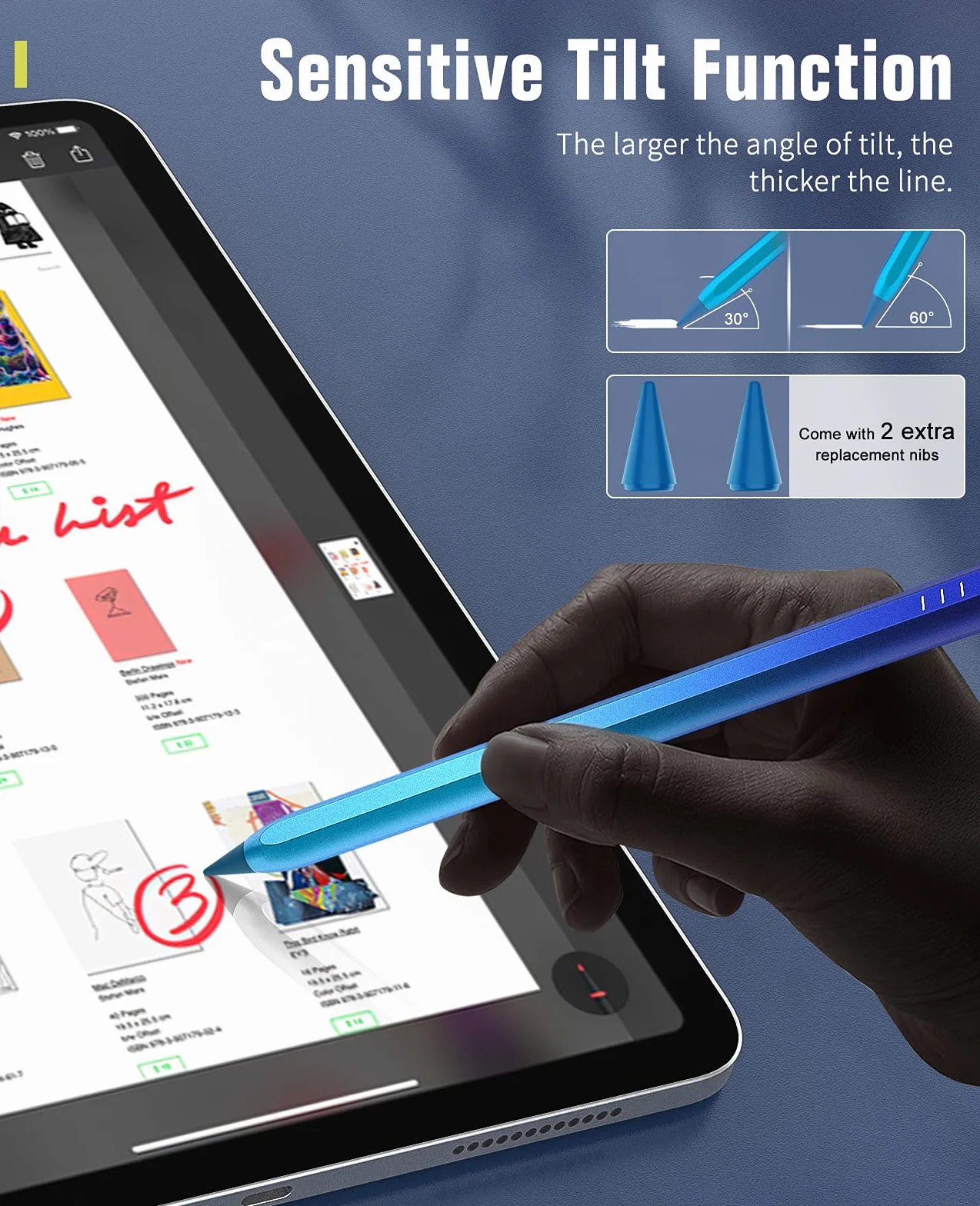 TiMOVO Stylus Pen for iPad, iPad Pencil 2nd Generation with Palm Rejection for 2018-2025 iPad 11th/10th/9th/8th/7th Gen, iPad Pro 13"/11"(M4)/12.9", iPad Air 11"/13" (M3/M2), iPad Mini 7/6th, Blue