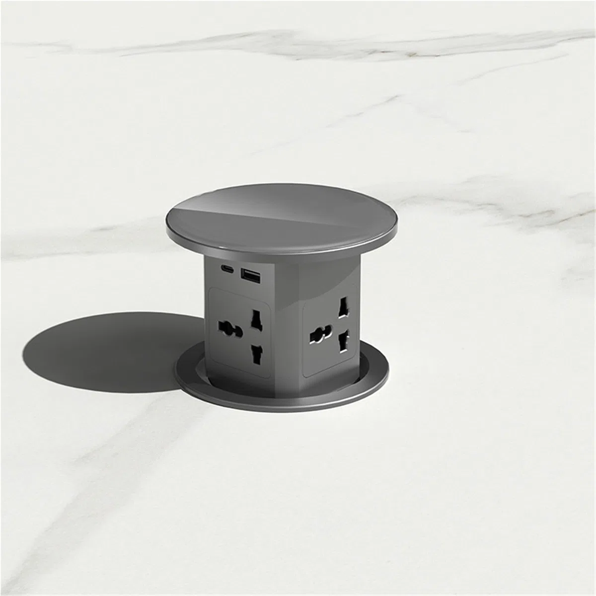 Wyskakujące gniazdo, Wysuwane Gniazdo Ładowania Bezprzewodowego USB Uniwersalne Automatyczne Podnoszenie Zabezpieczenie Przed Przytrzaśnięciem Na Biurko do blatów kuchennych(Gray,4outlets+USB+typeC)