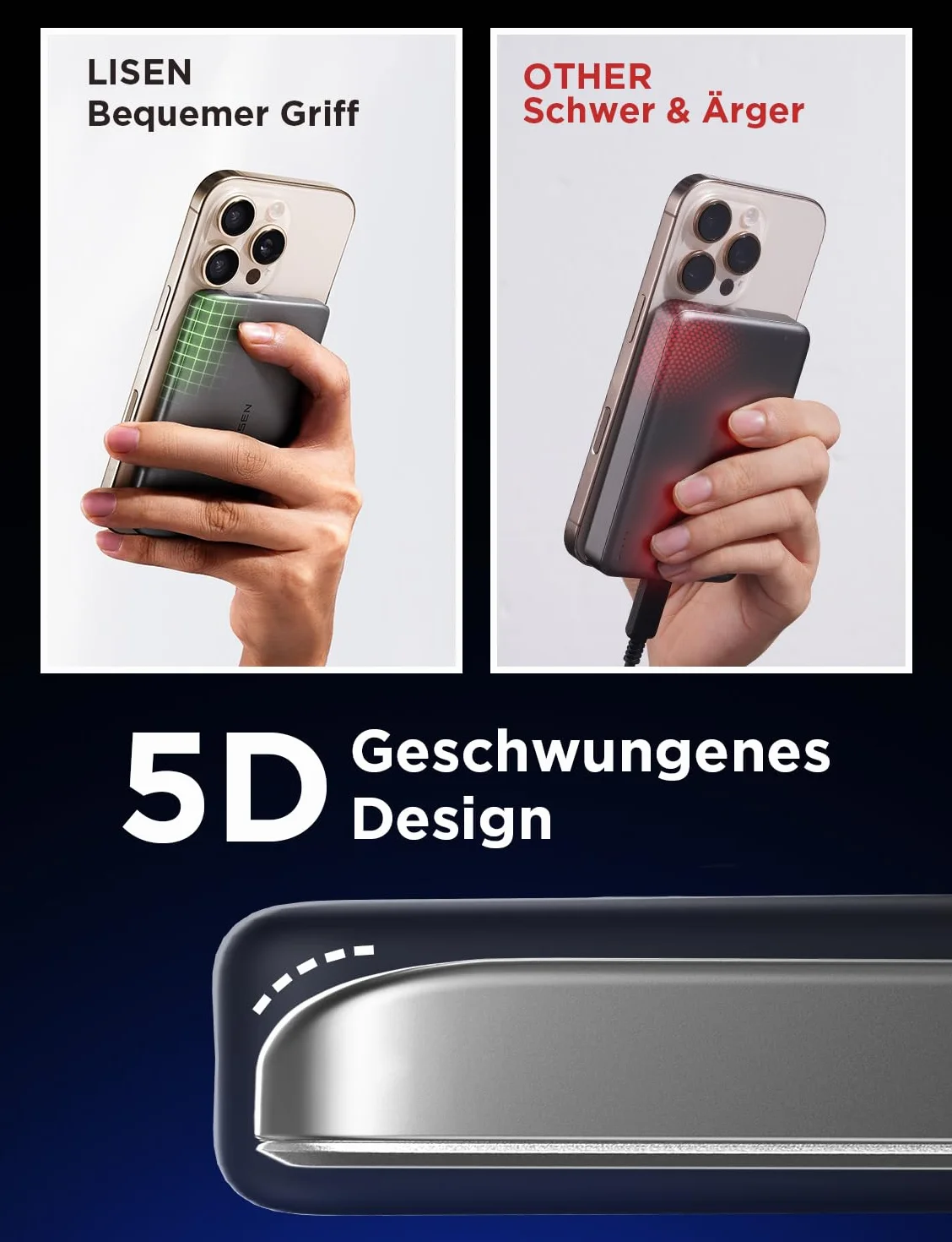 LISEN Power Bank Magsafe iPhone,Ultra Slim Battery Magsafe Magnetic PowerBank (szary tytanowy)