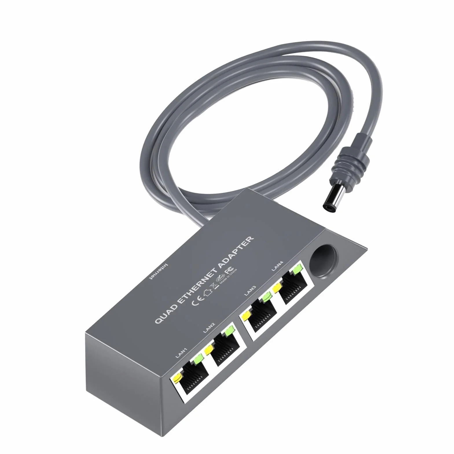 Adapter Ethernet 3. Generacji, 4-portowy Adapter Sieciowy z Kablem Ethernet, Przewodowe Zewnętrzne Urządzenie Sieciowe ze Stabilnym Połączeniem, Idealny dla 4 urządzeń Połączonych w sieć o