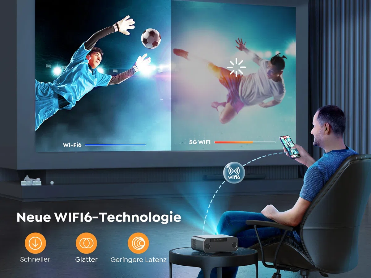 Projektor [autofokus/korekcja trapezu] projektor kina domowego, 1080p Full HD, obsługuje wideo 4K z Bluetooth WiFi6, YABER 32 000 lumenów, przenośny projektor zewnętrzny 300", do smartfonów/TV Stick