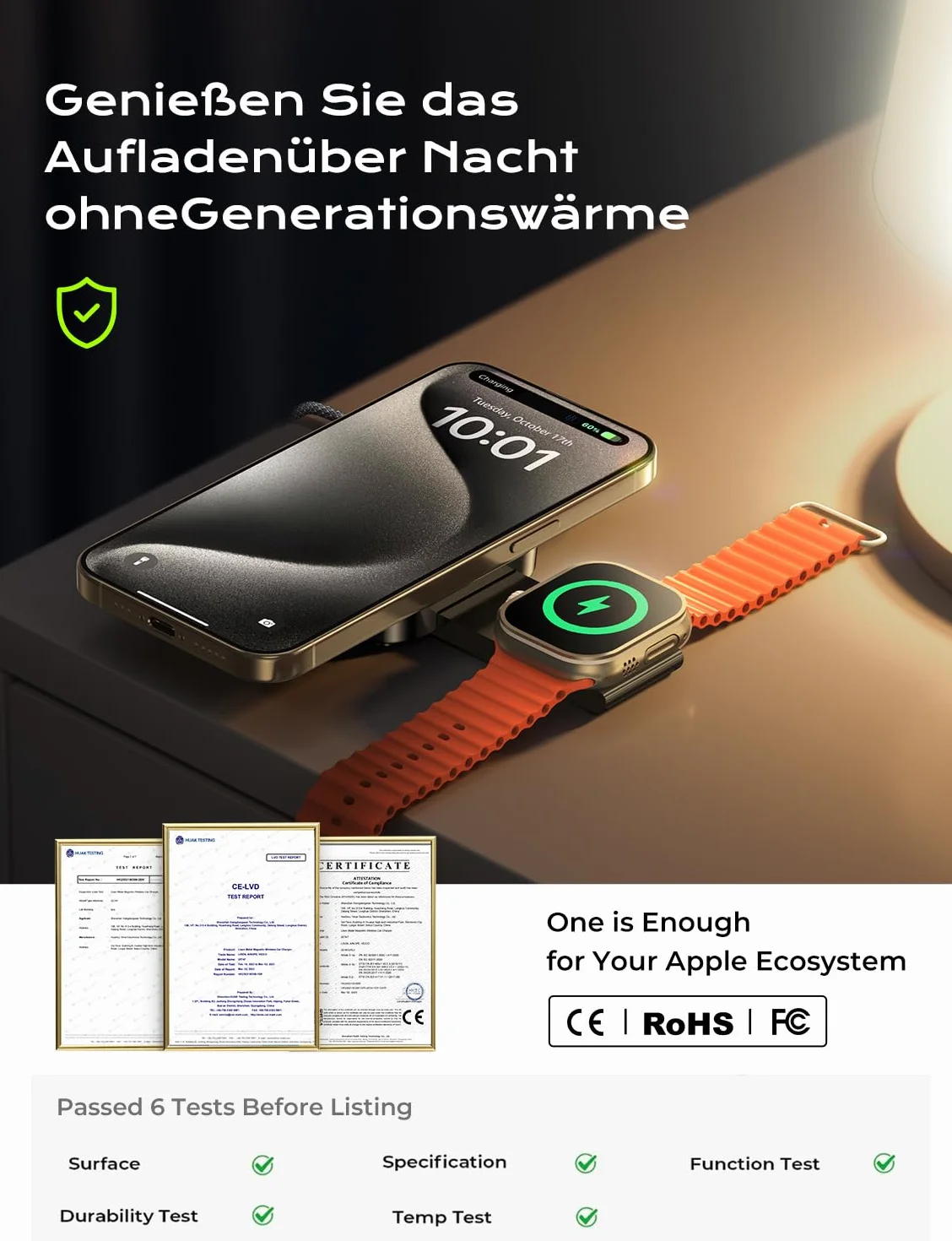 LISEN Stacja ładująca do Apple Watch i iPhone [Super Przenośna] MagSafe Stacja Ładowania, 2026 Podróżna Bezprzewodowa Ładowarka do iPhone 17 16 15 14 13 12 Pro Max