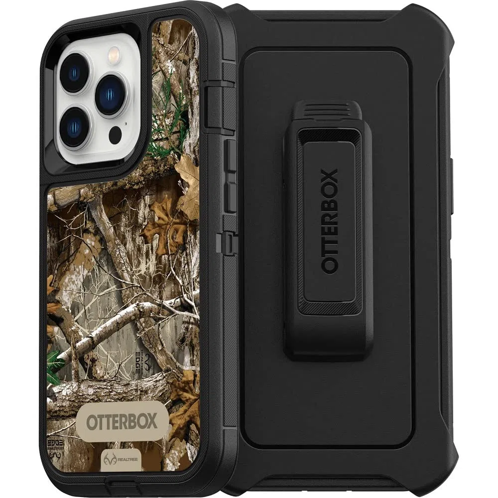 OtterBox Etui z serii Defender do iPhone'a 13 Pro (TYLKO) - CZARNE/REALTREE (CAMO), wytrzymałe i trwałe, z ochroną portu, w zestawie podpórka z klipsem kaburowym