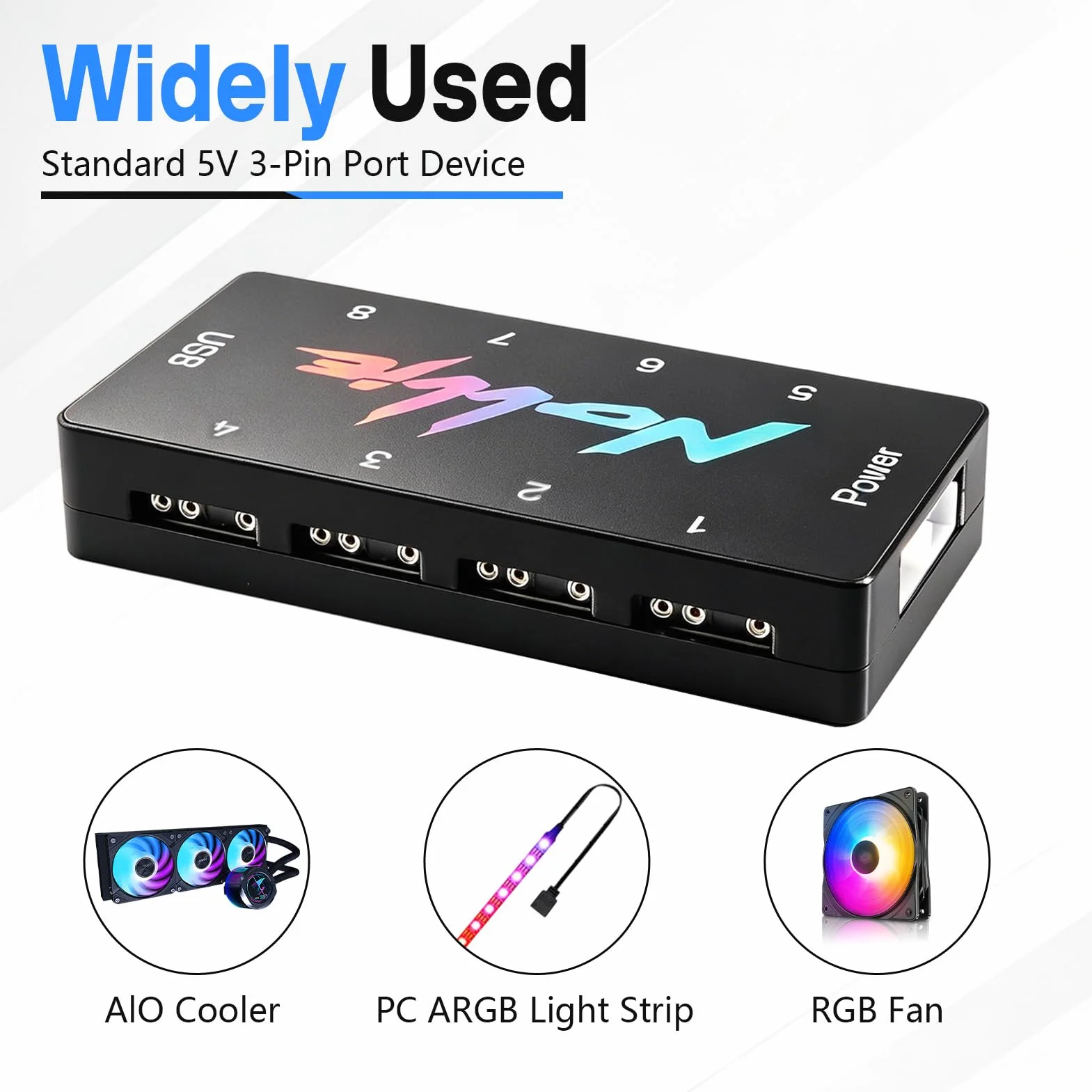 8-portowy kontroler sygnału RGB do komputera, 5 V, 3-stykowy kontroler SATA, kontroler ARGB, koncentrator oświetleniowy PC, rozdzielacz ARGB do wentylatora obudowy