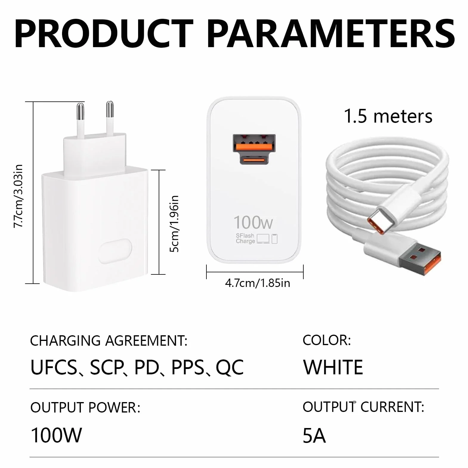 Szybka ładowarka SuperCharge 100 W USB C 2 porty z kablem 2 M 6 A do Honor i Huawei