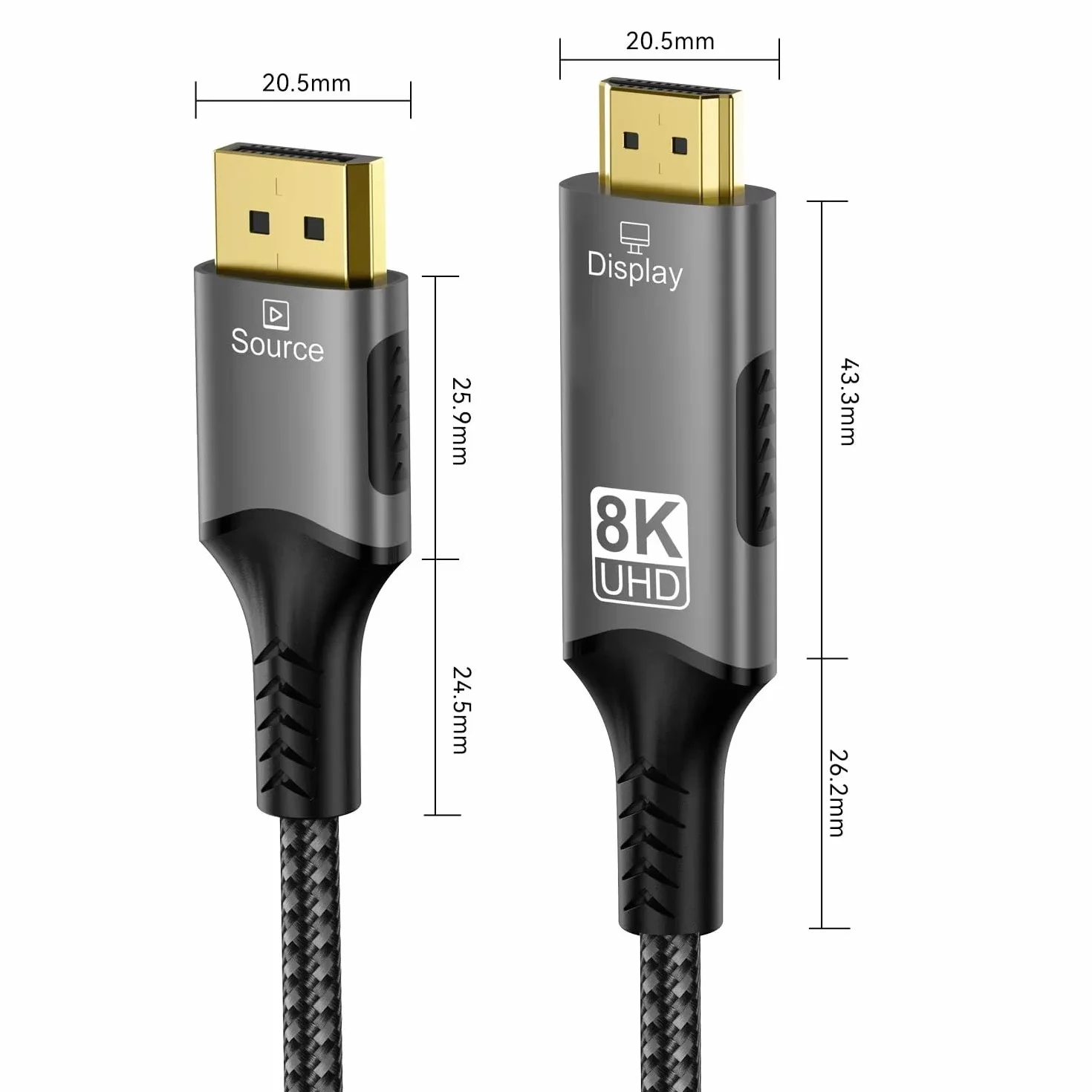 PremiumCord Kabel 8K DisplayPort 1.4 do HDMI 2.1, Męski do Męskiego, Rozdzielczość 8K@60Hz, 4K@144Hz, Full HD 1080p, HDCP2.2, Kolor: Czarny, Długość: 2m