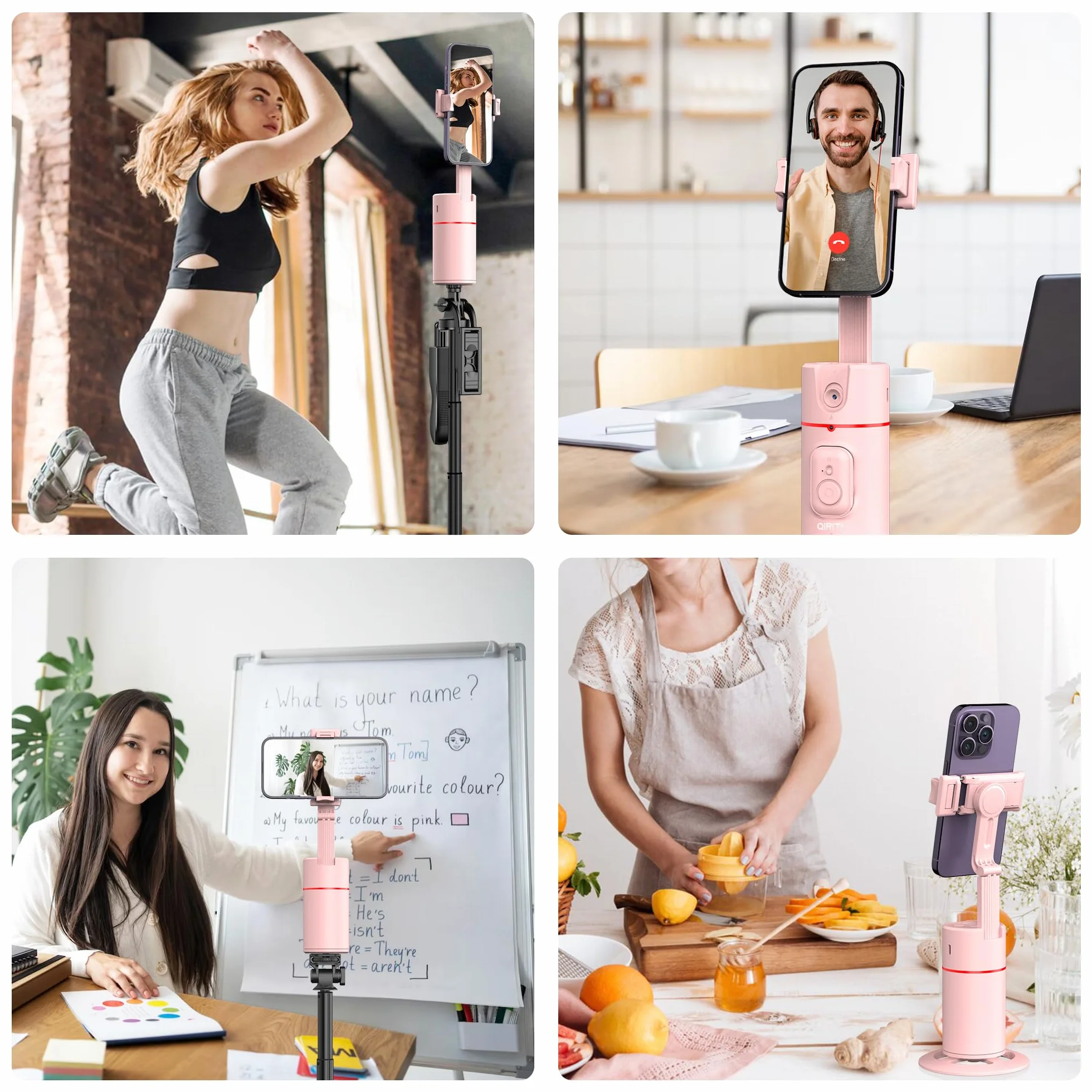 Automatyczny uchwyt do telefonu z funkcją śledzenia twarzy, statyw z funkcją śledzenia twarzy, obrotowy o 360° uchwyt do telefonu komórkowego stabilizatorem gimbalowym do Vlog/Tik Tok, akumulator