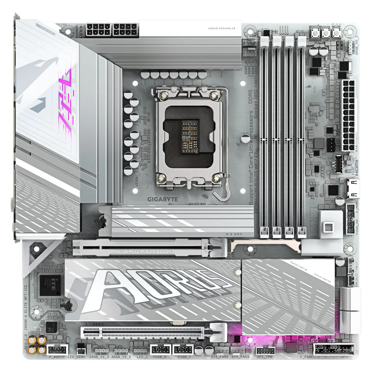 GIGABYTE Płyta główna Z890M AORUS ELITE WIFI7 ICE - obsługuje procesory Intel Core Ultra (seria 2), 12+1+2 fazy VRM, do 8800 MHz DDR5 (OC), 1 x PCIe 5.0 + 2 x PCIe 4.0, Wi-Fi 7, 2.5 GbE LAN,