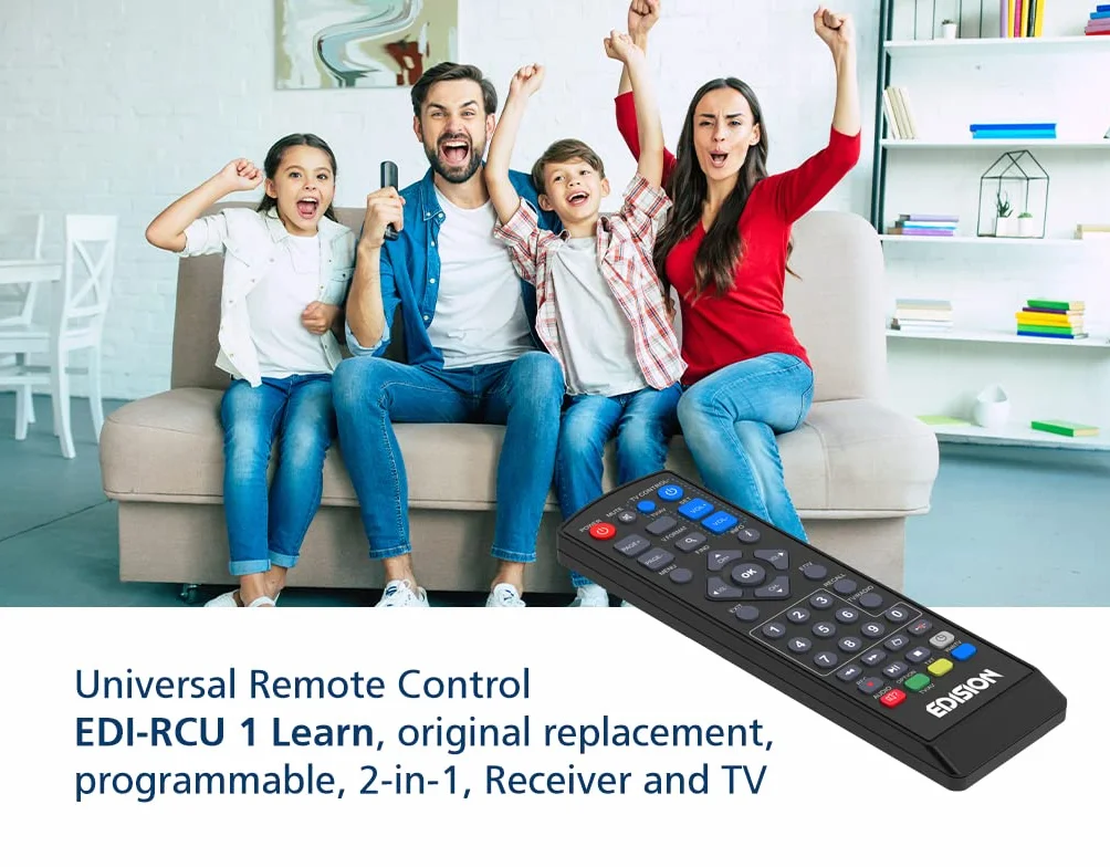 EDISION Universal Remote Control EDI-RCU 1 Learn - 2-in-1 Programmable for TV i Receiver, Kompatybilny z PICCO T265+ i NANO T265+