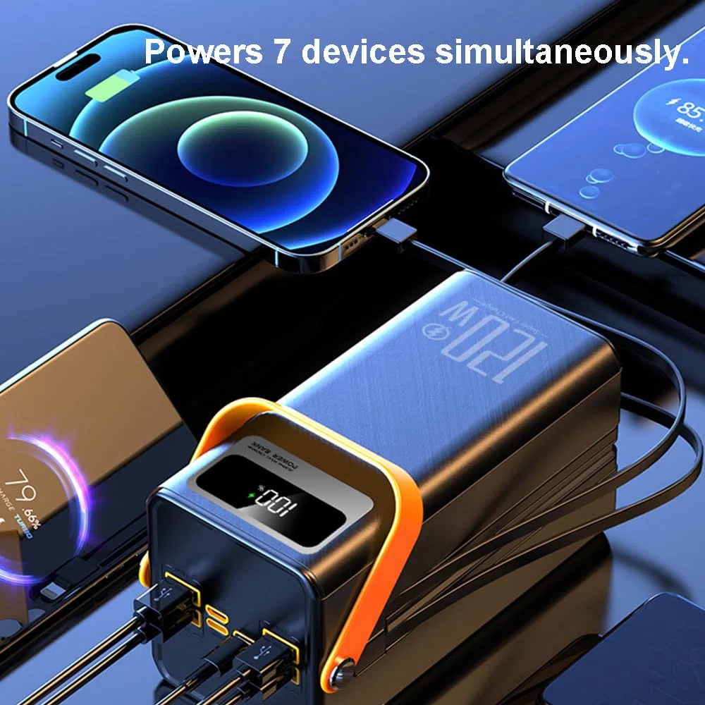 Szybkie ładowanie 22,5 W, 80000 mAh, powerbank USB C, z 7 wyjściami i 3 wejściami zewnętrznymi akumulatorami do telefonu komórkowego (rozmiar: czarny, kolor: 60000 mAh)