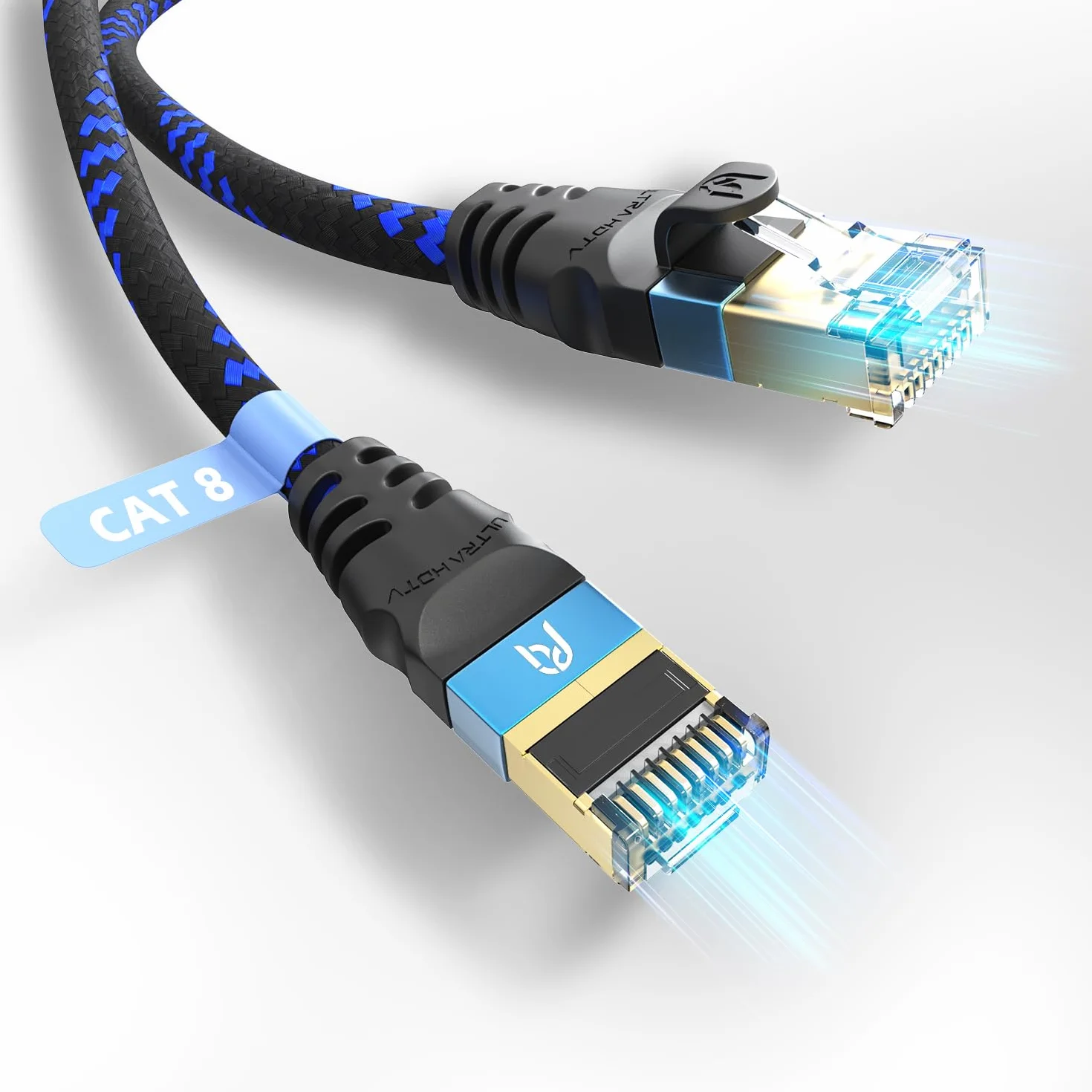 Kabel sieciowy Ultra HDTV CAT 8.1-1 metry, kabel LAN 40 Gb/s, kabel krosowy Gigabit RJ45 Ethernet, zabezpieczenie przed zginaniem, nylonowa kurtka ze światłowodem 40 000 Mbit