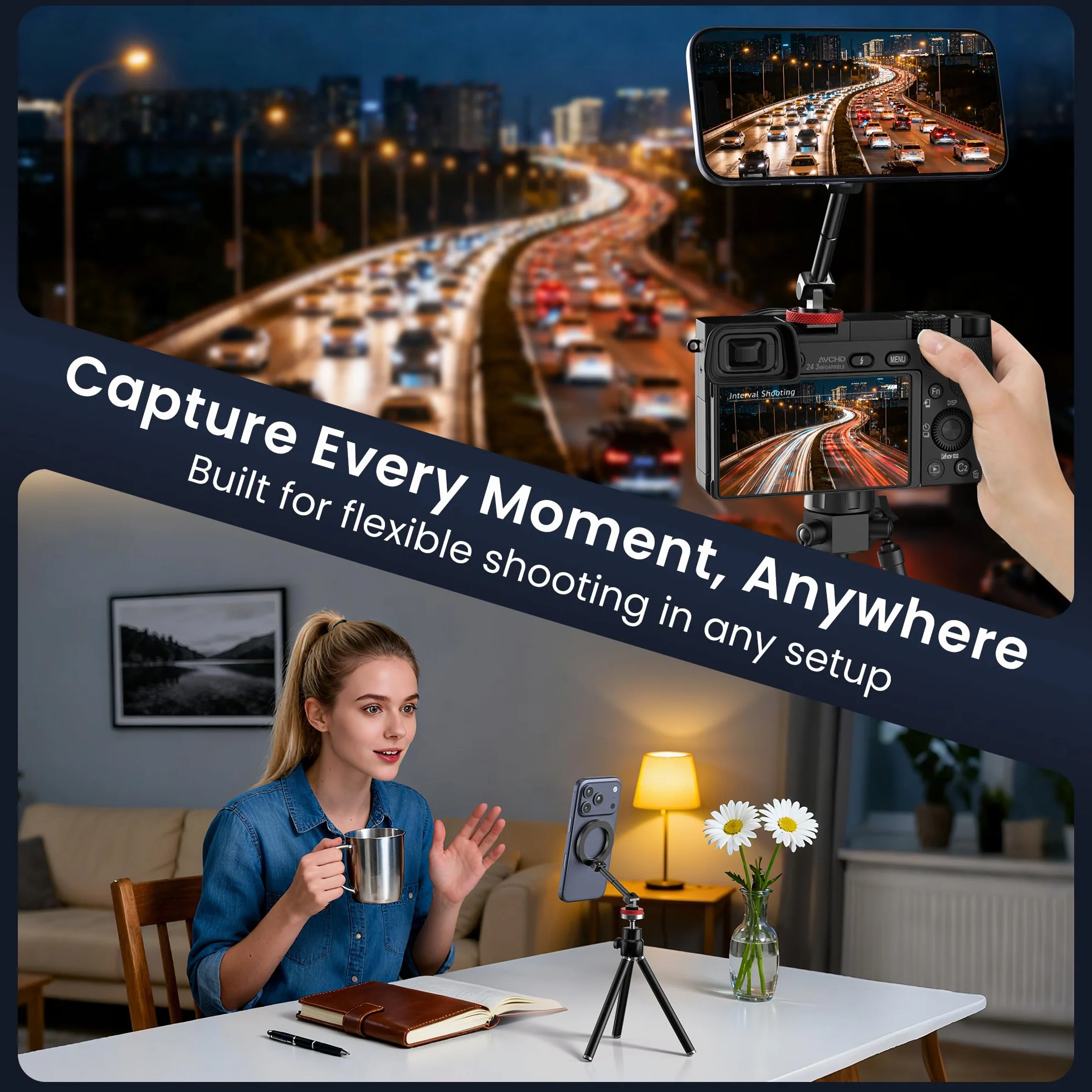 Itramax Magnetyczny Uchwyt Statywowy Na Telefon,360° Obrotowy Uchwyt Mag/Safe Z Zimną Stopką,Adapter Statywowy Do Telefonu Z Gwintem 1/4",Dla iPhone 17 Pro Max 16 15 14 13,Galaxy,Canon Aparaty DSLR