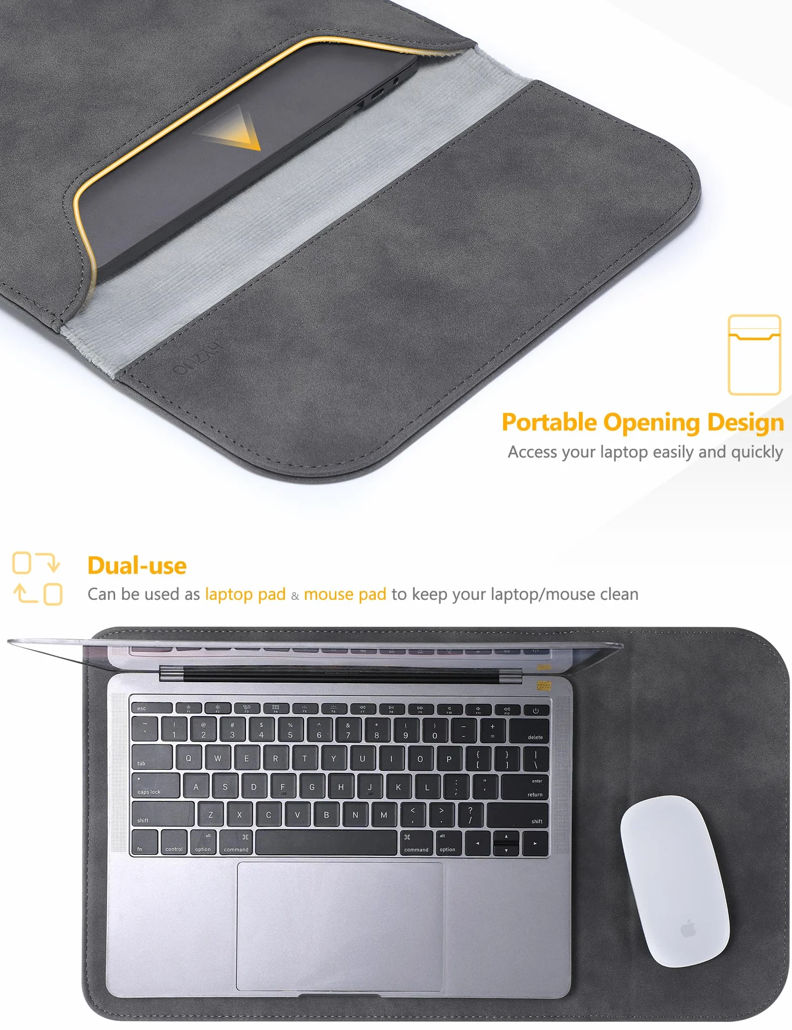 HYZUO 15 Cali Pokrowiec na Laptopa Kompatybilny z MacBook Air 15 M5 A3448 M4 A3241 M3 A3114 M2 A2941, Surface Laptop 7/6/5/4/3, MacBook Pro 15 2019-2016, Szary Kosmiczny