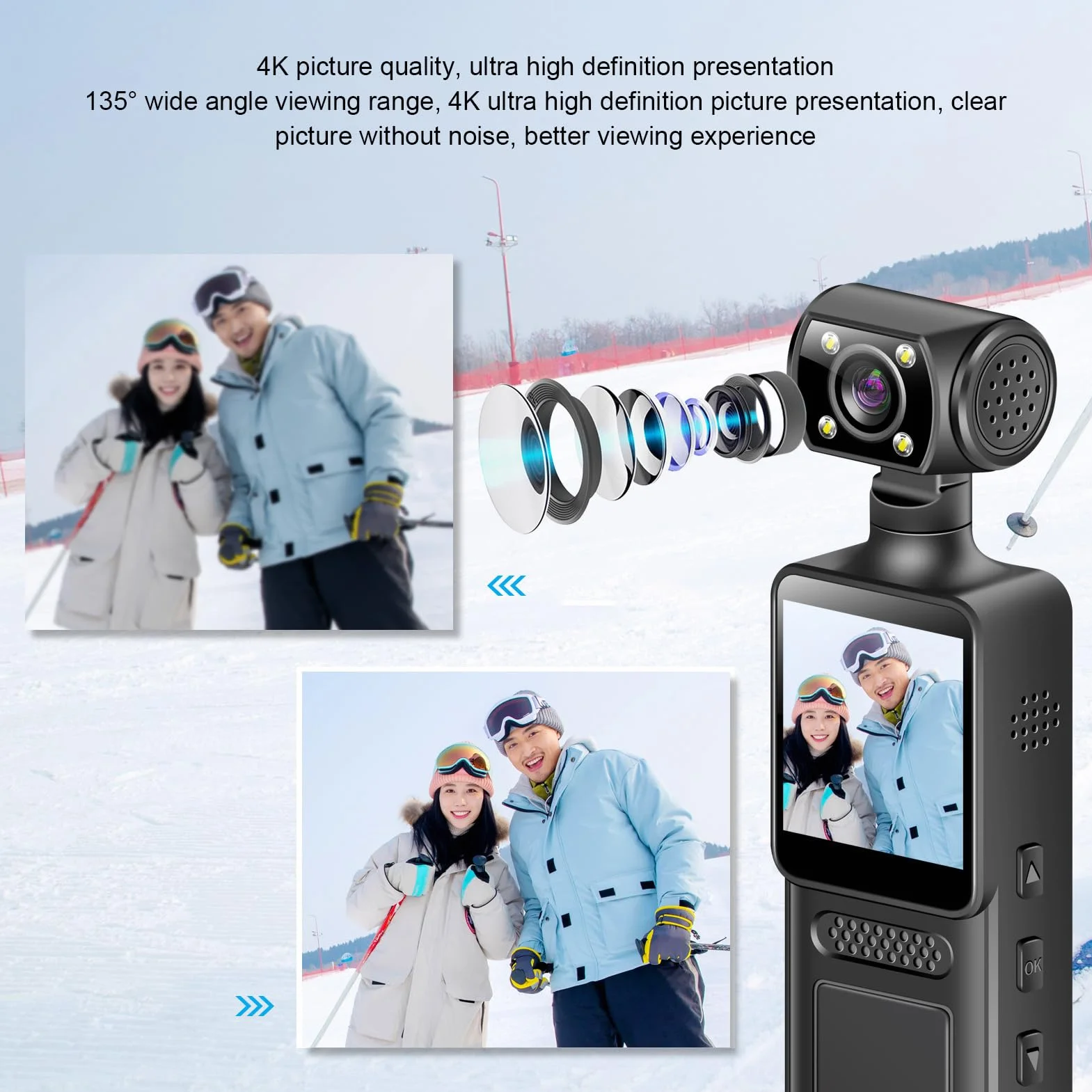 Topiky 4K HD WiFi Camera, 180 ° Rotatable 4K HD WiFi, kieszonkową kamerę, Kamera do Nadwozia z Nagrywaniem Audio i Wideo, Kamera Zużyta na Zewnątrz do Podróży Sportowych na Zewnątrz