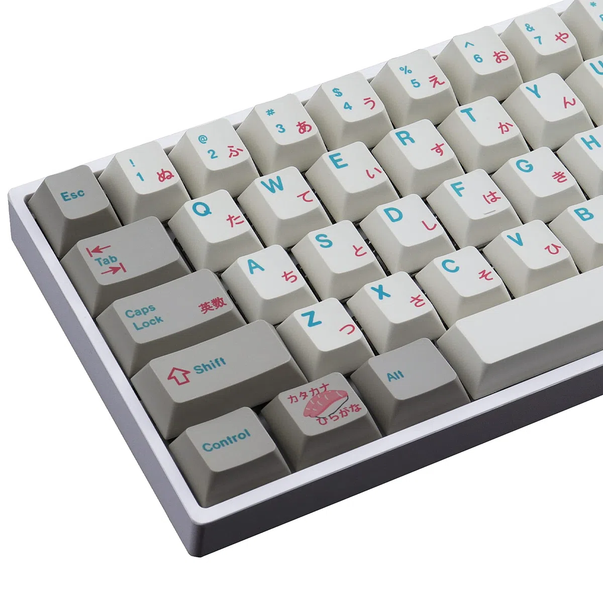 Nasadki klawiszy PBT, 124 klawisze, japońskie klawisze, niestandardowy zestaw do sushi z profilem Spacebar 7U, do układu ANSI (US), przełączniki Cherry MX, klawisze mechaniczne